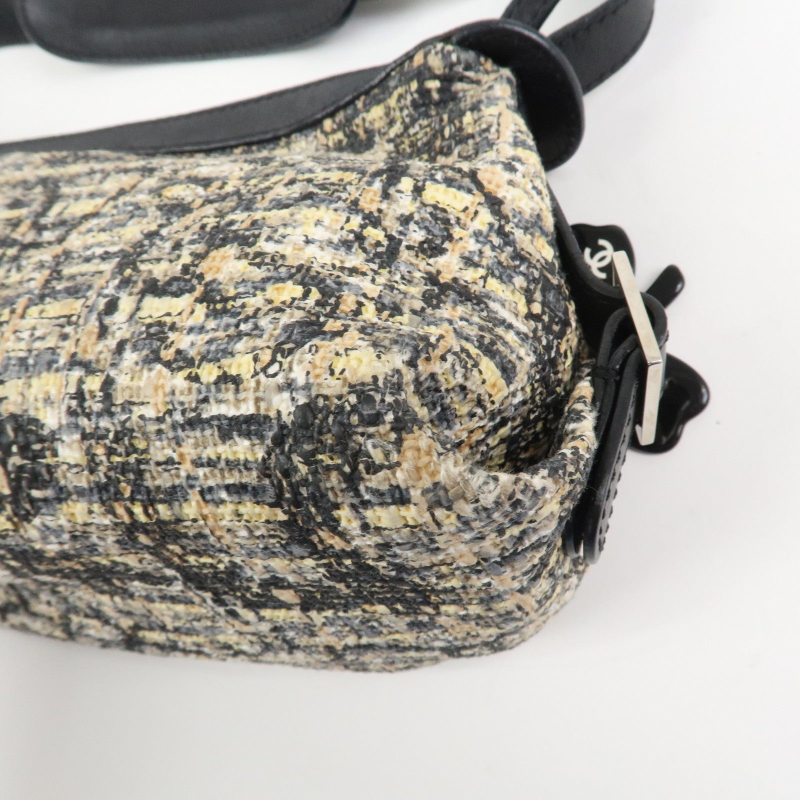 CHANEL COCO Mark Tweed Leather Shoulder Bag Black Multicolor