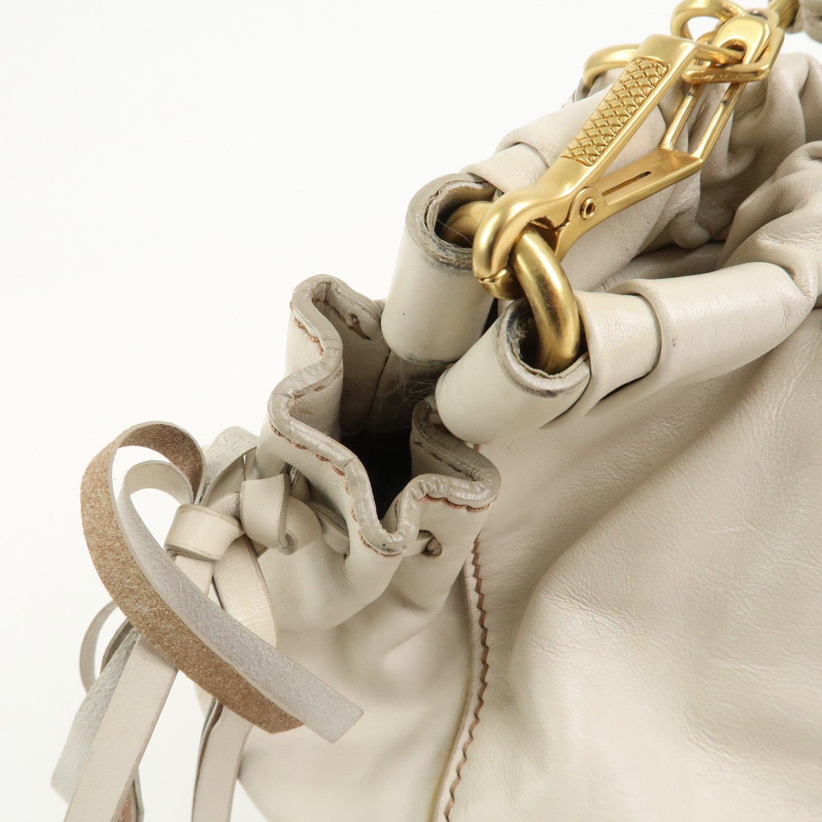 MIU MIU Logo Leather 2Way Bag Shoulder Bag Hand Bag Ivory RT0383
