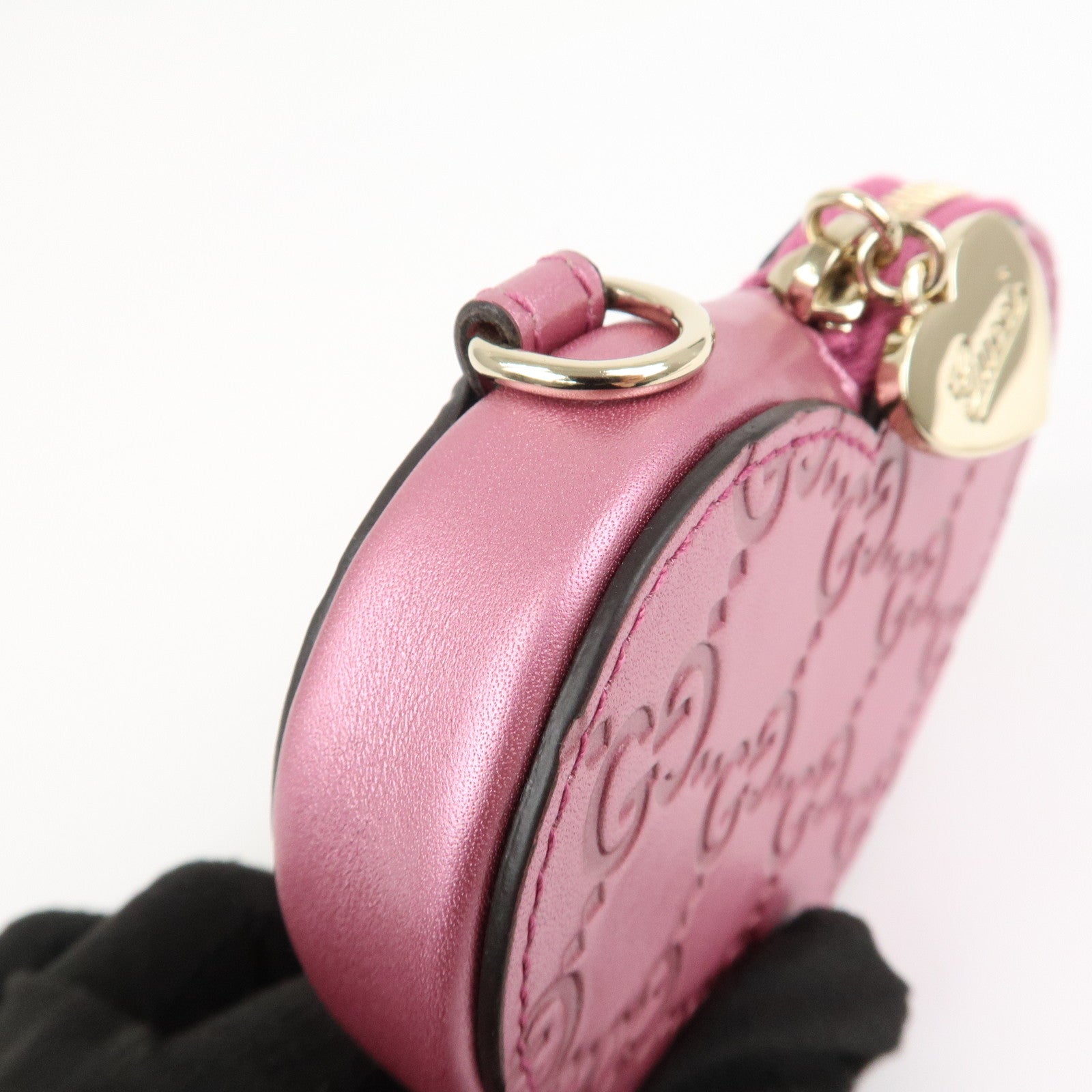 GUCCI Lovely Heart Guccissima Leather Coin Case MetallicPink 152615