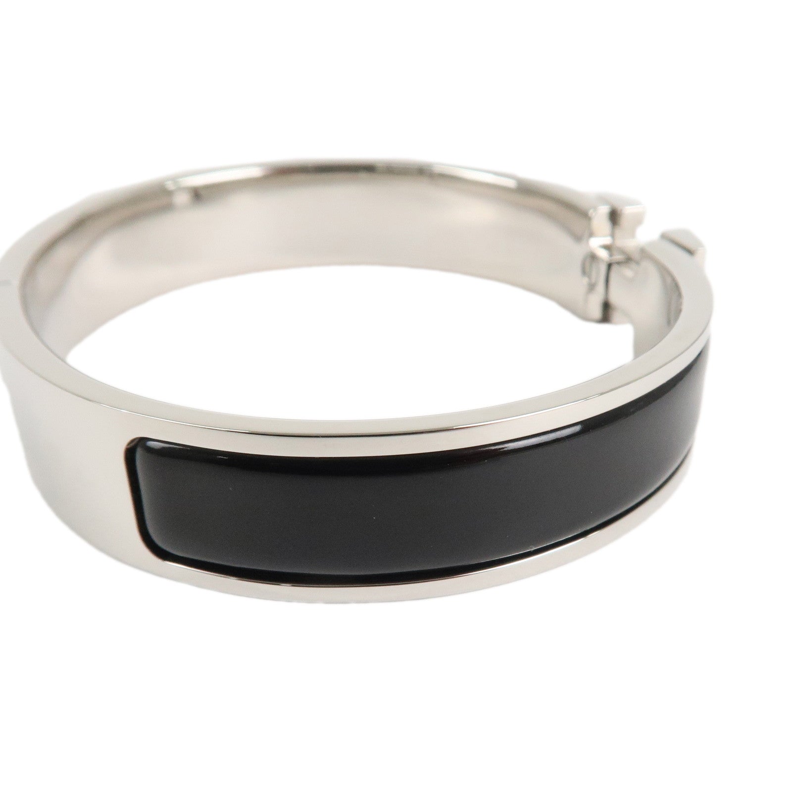 HERMES Clic Clac PM H Logo Bangle Bracelet Silver Black Used