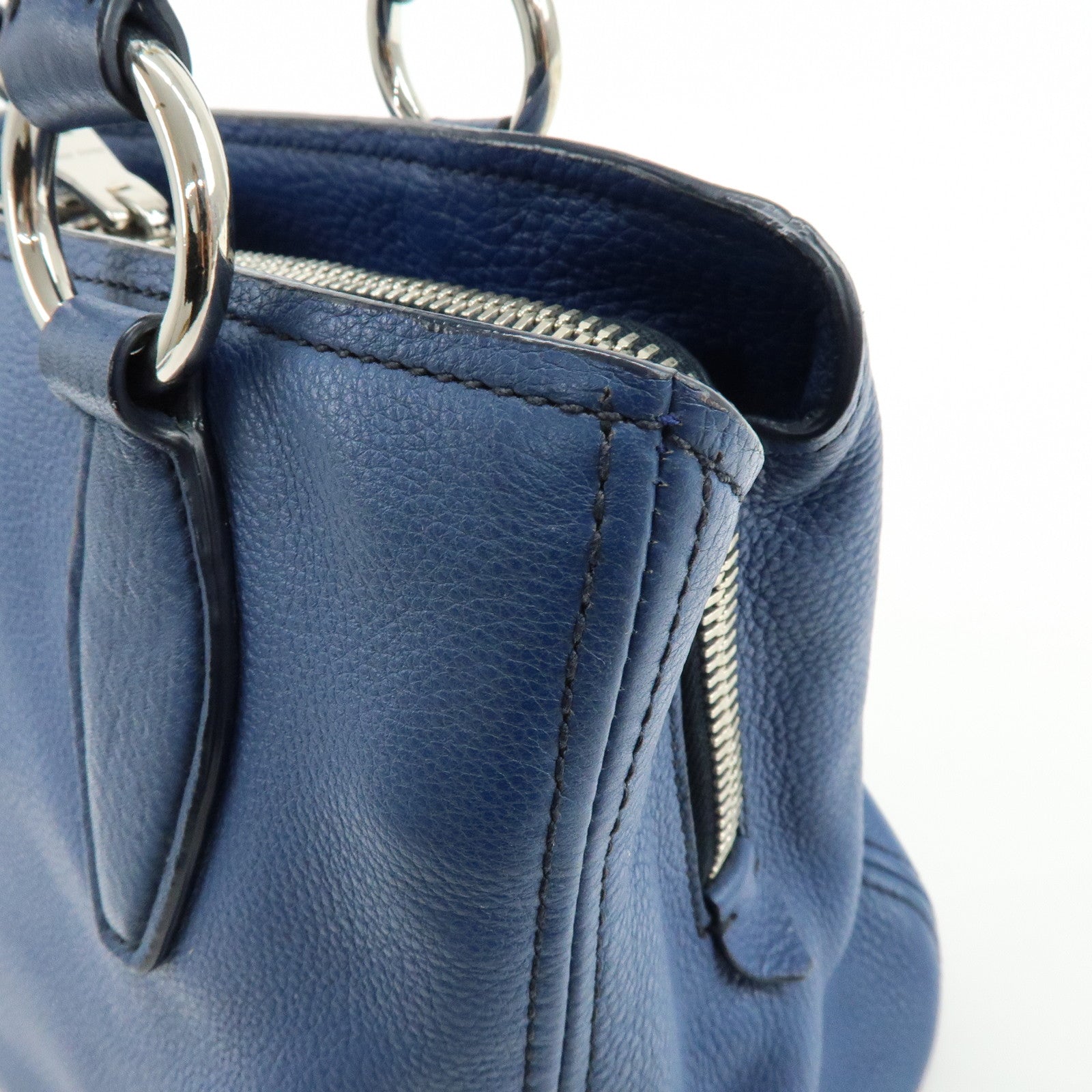 MIU MIU Leather 2Way Bag Hand Bag Shoulder Crossbody Bag Blue