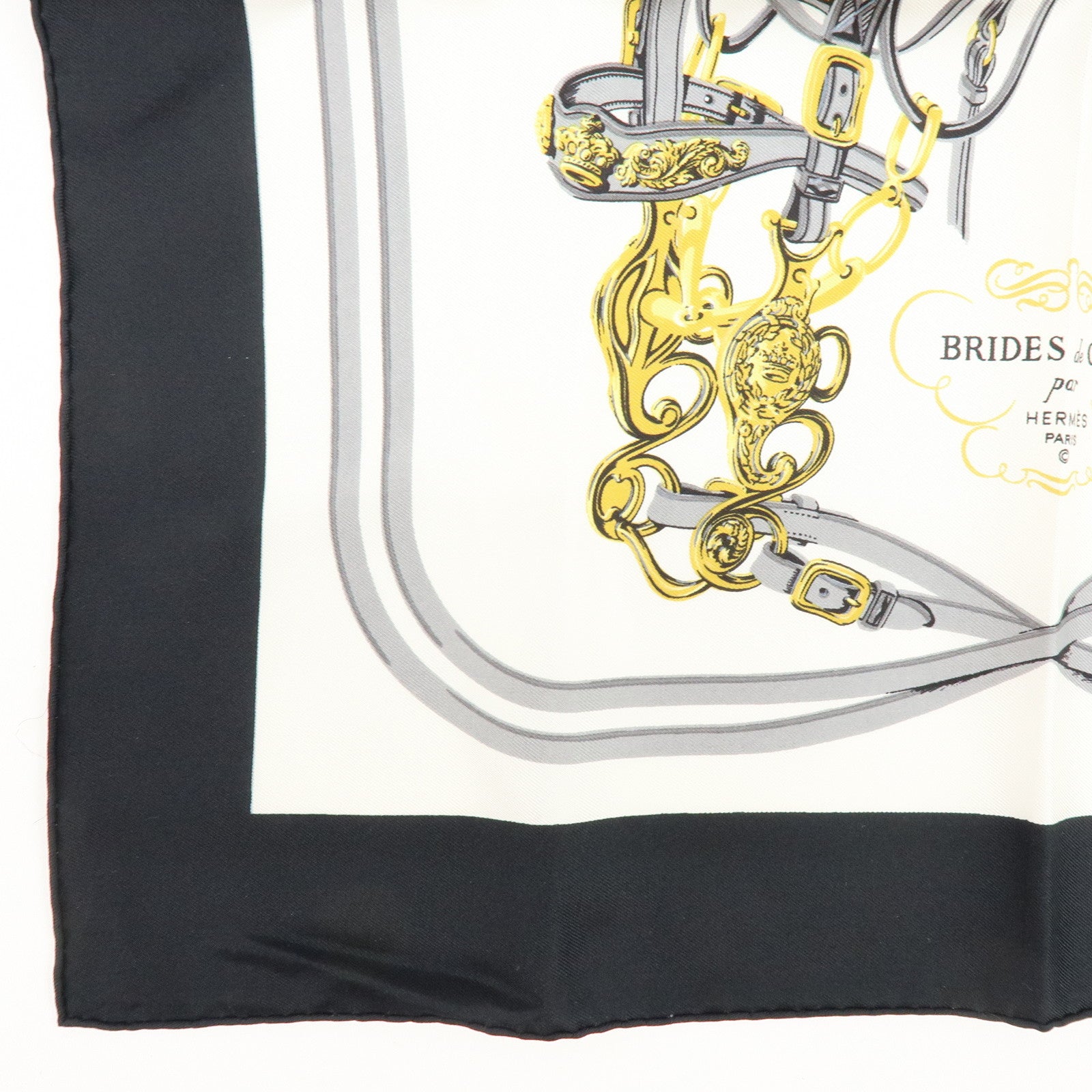 HERMES Carre 42 Set of 2 Silk 100% Scarf Orange Gold Navy
