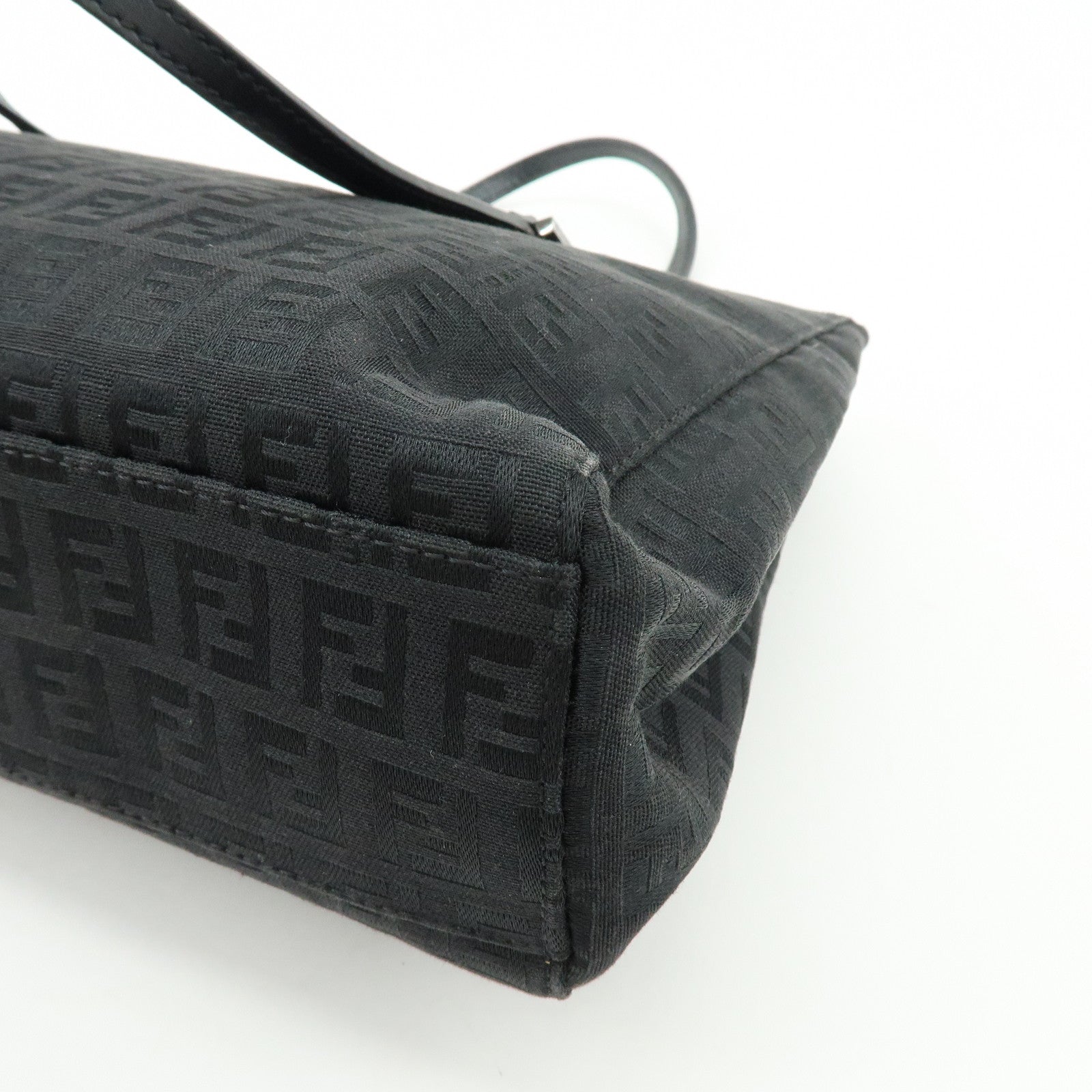 FENDI Zucchino Canvas Leather Tote Bag Hand Bag Black 8BH072