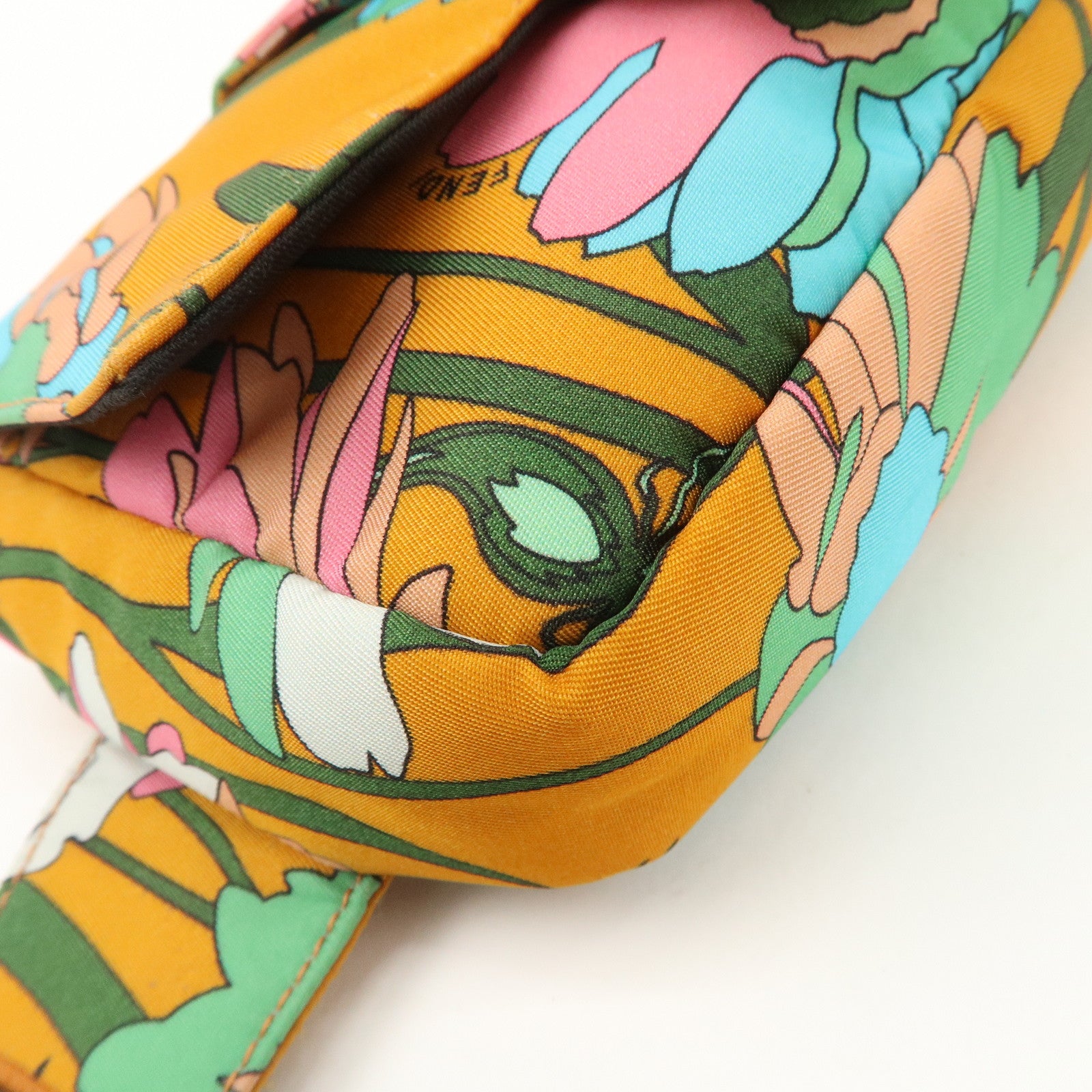 FENDI Bagguette Nylon 2Way Bag Waist Bag Orange Multi Color 8BR782 Used