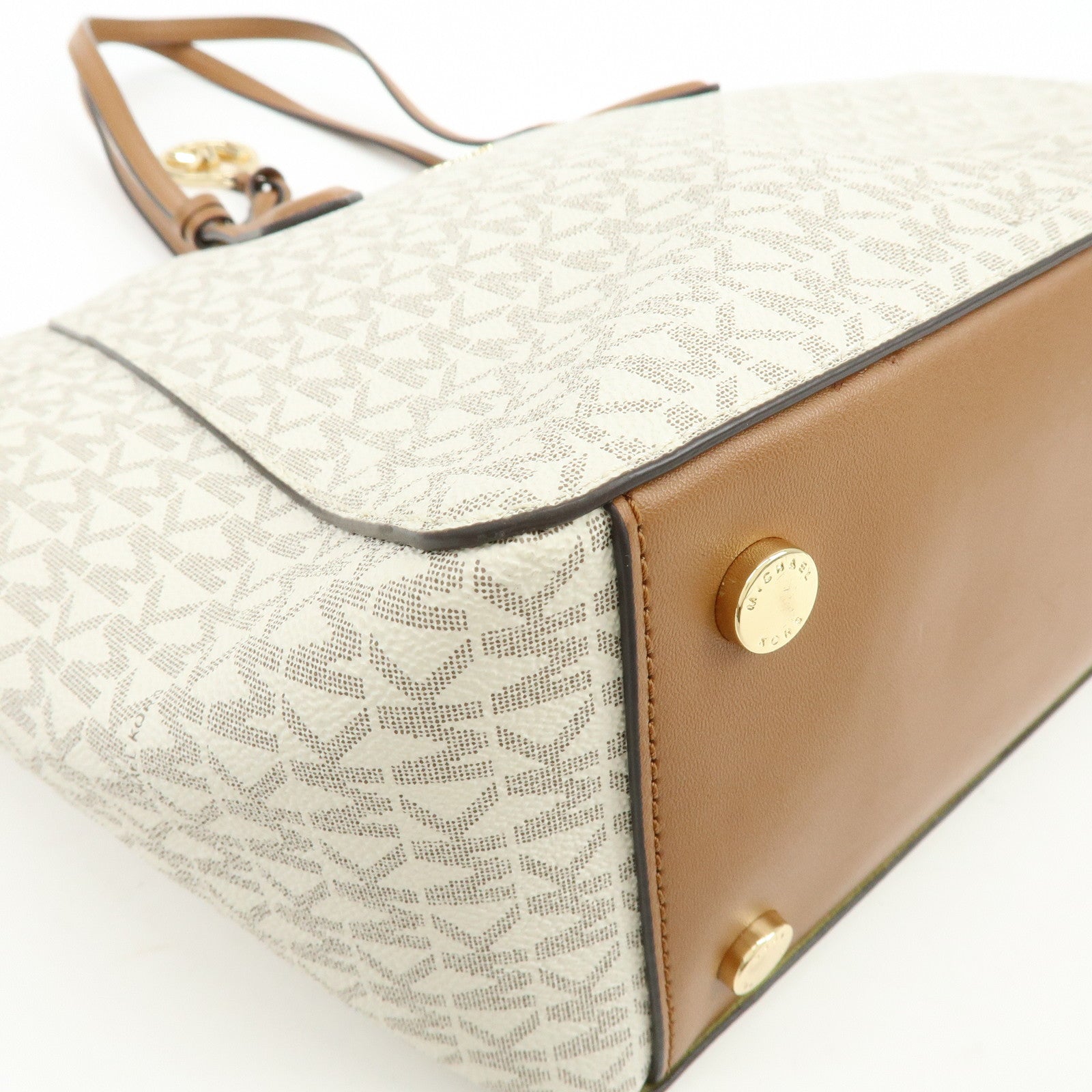 MICHAEL KORS MK Signature PVC Leather Shoulder Bag Ivory Brown