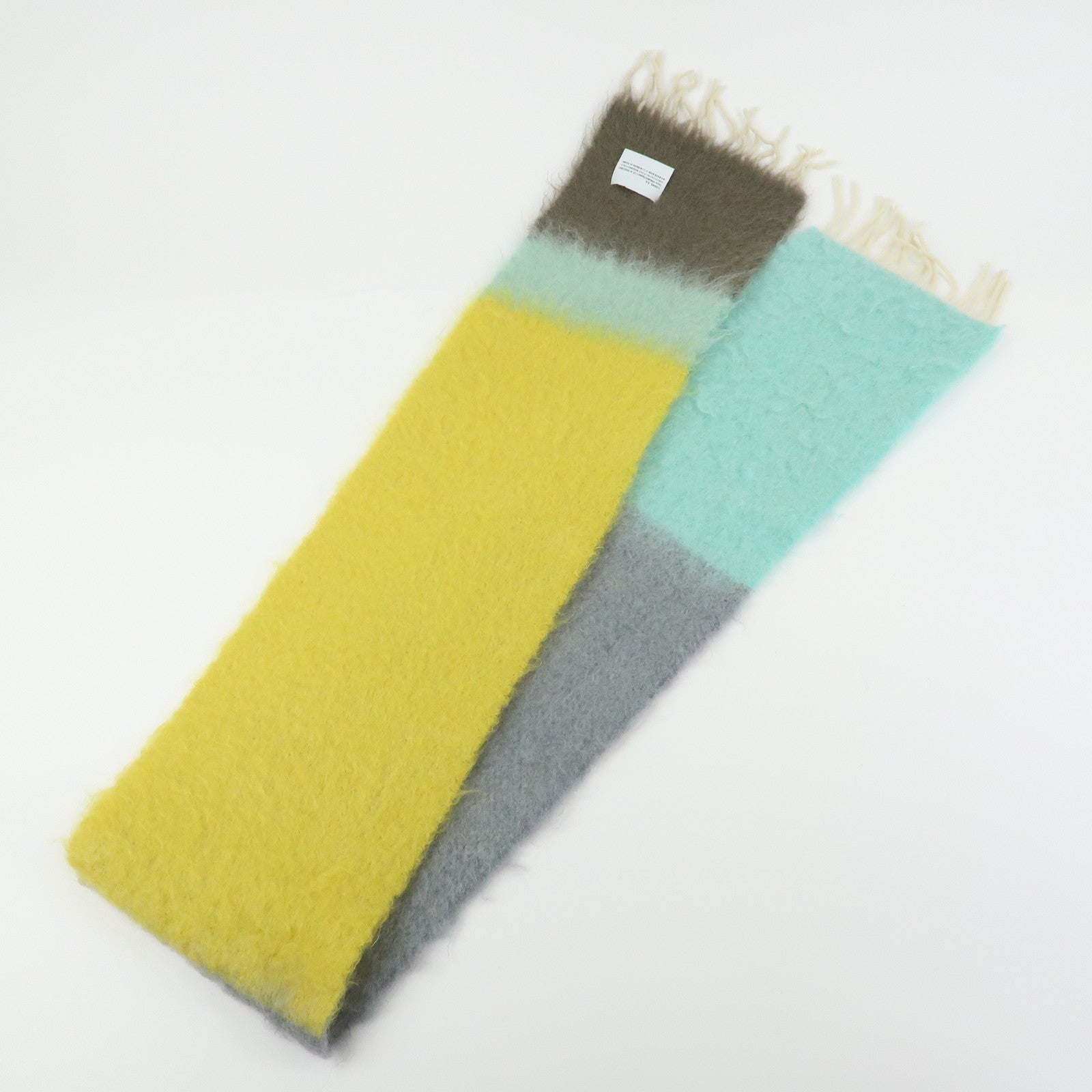 LOEWE Anagram Wool Mohair Nylon Scarf Shawl Yellow Gray Light Blue