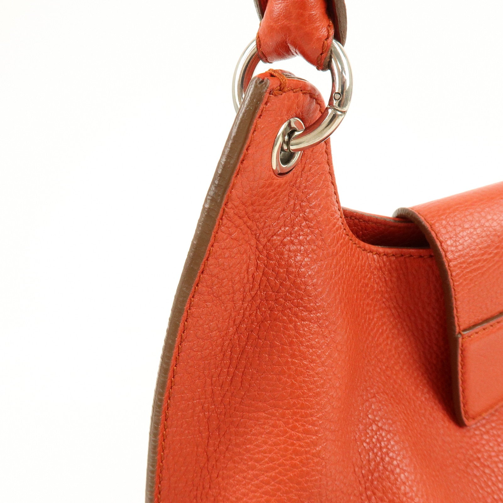 Ferragamo Gancini Leather Shoulder Bag Hand Bag Orange