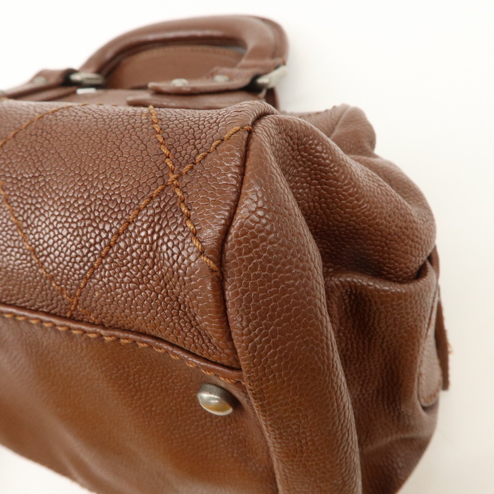 CHANEL COCO Mark Wild Stitch Caviarskin Boston Bag Brown