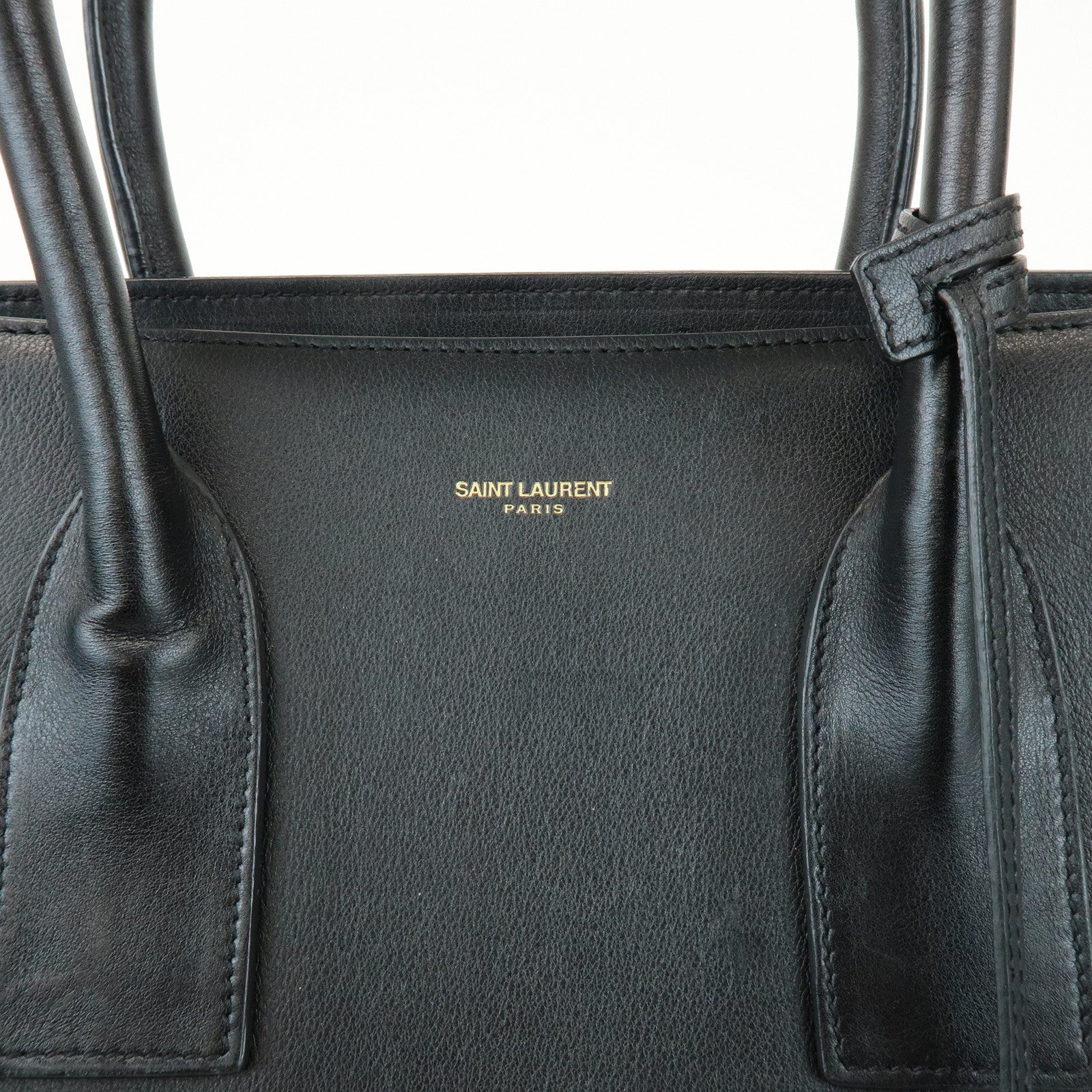 SAINT LAURENT Sac de Jour Logo Leather Tote Bag Hand Bag Black