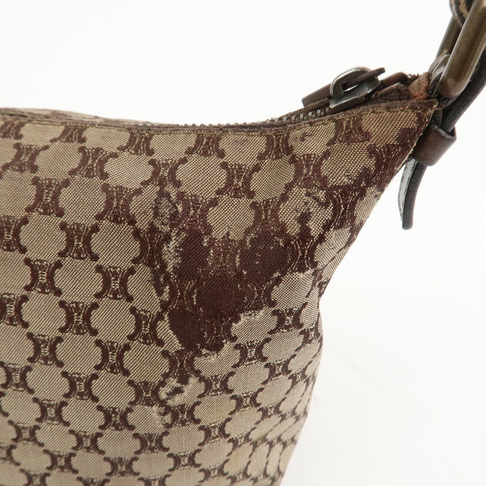 CELINE Macadam Logo Canvas Leather Shoulder Bag Hand Bag Brown
