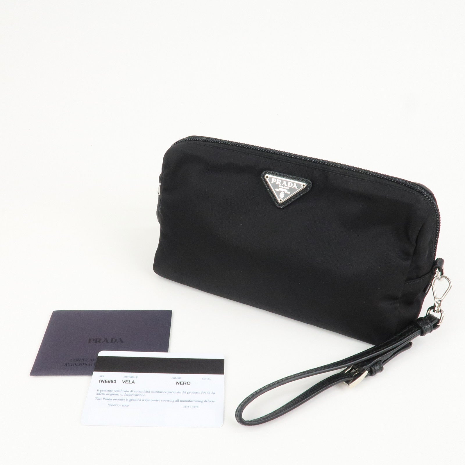 PRADA Logo Nylon Leather Pouch Cosmetic Pouch Black 1NE693