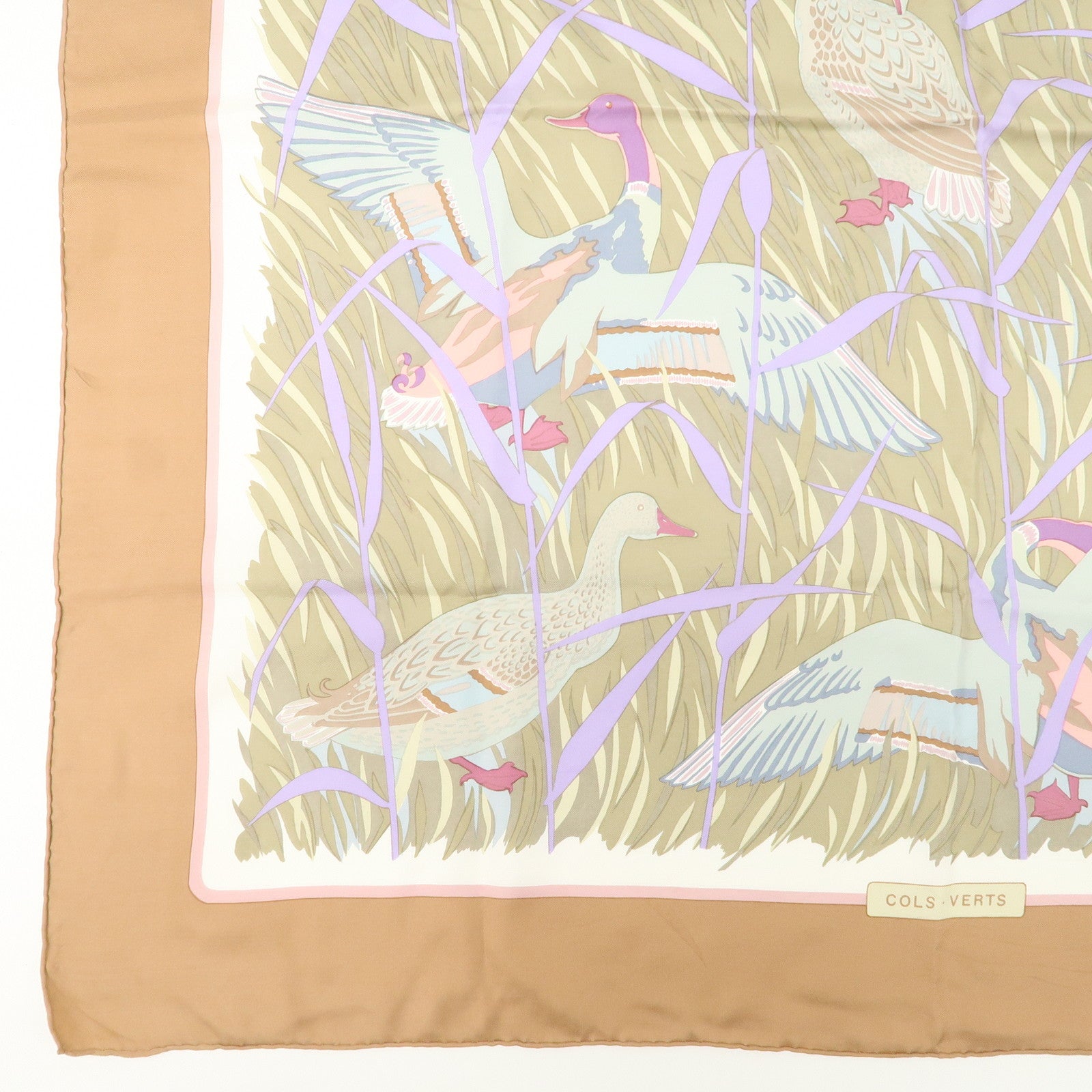 HERMES Carre 90 Silk 100% Scarf COLS VERTS Brown Used