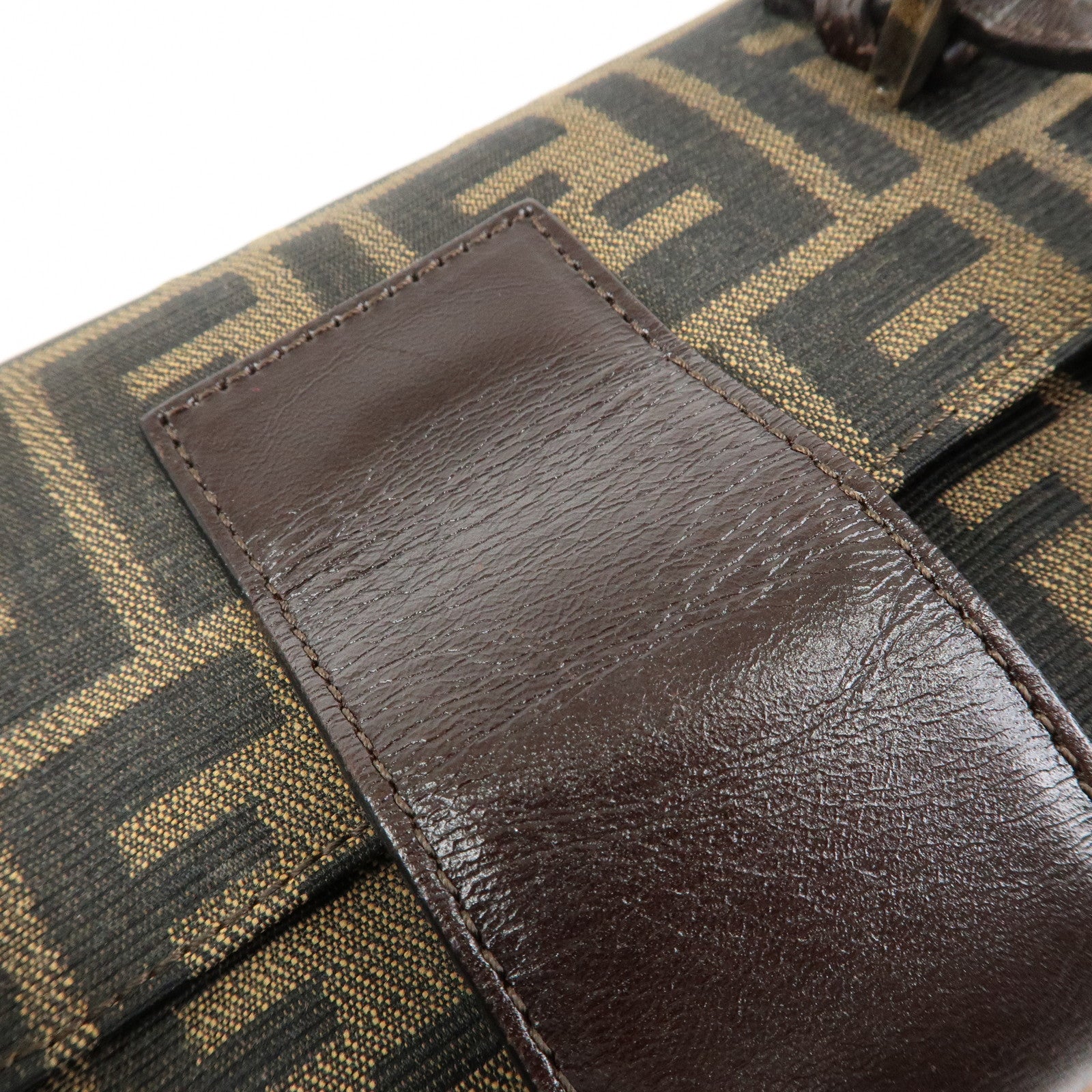FENDI ZUCCA Canvas Leather Hand Bag Shoulder Bag Brown