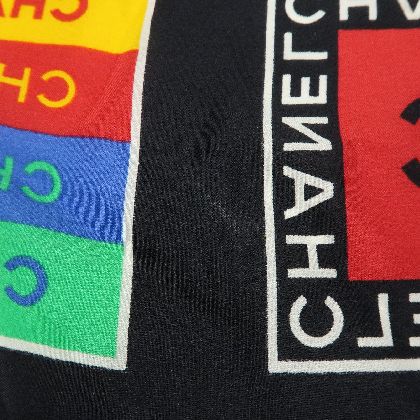 CHANEL COCO Mark Silk 100% Scarf 85×85 Black Multicolor