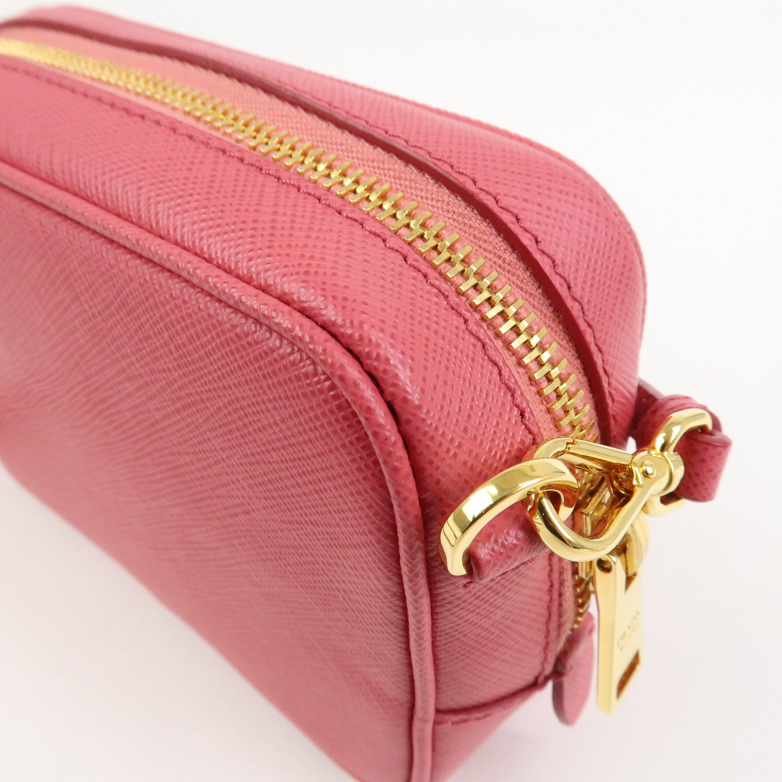 PRADA Saffiano Leather Ribbon Mini Camera Shoulder Bag Pink 1N1674