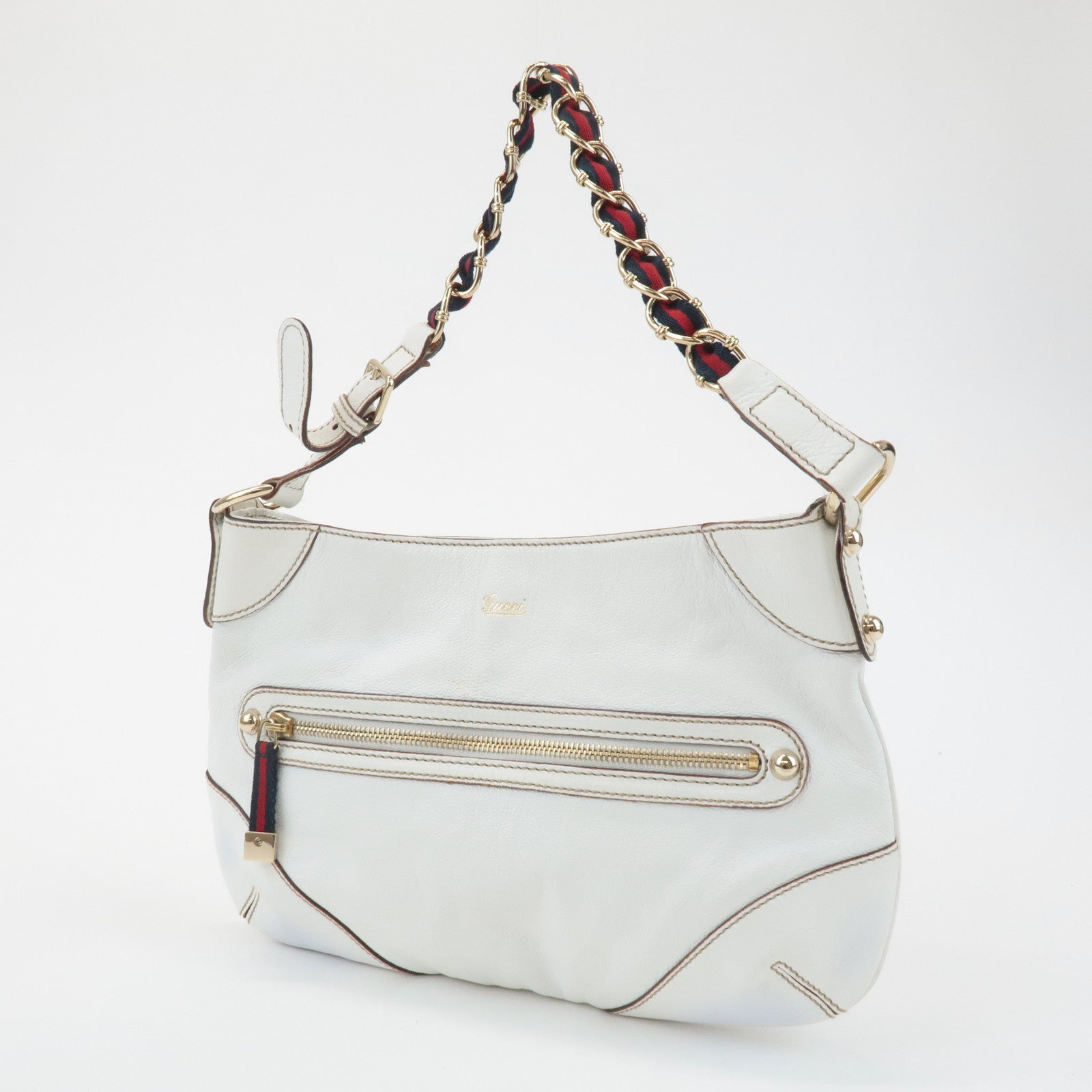 GUCCI Sherry Leather Chain Shoulder Bag Hand Bag White 153011 Used