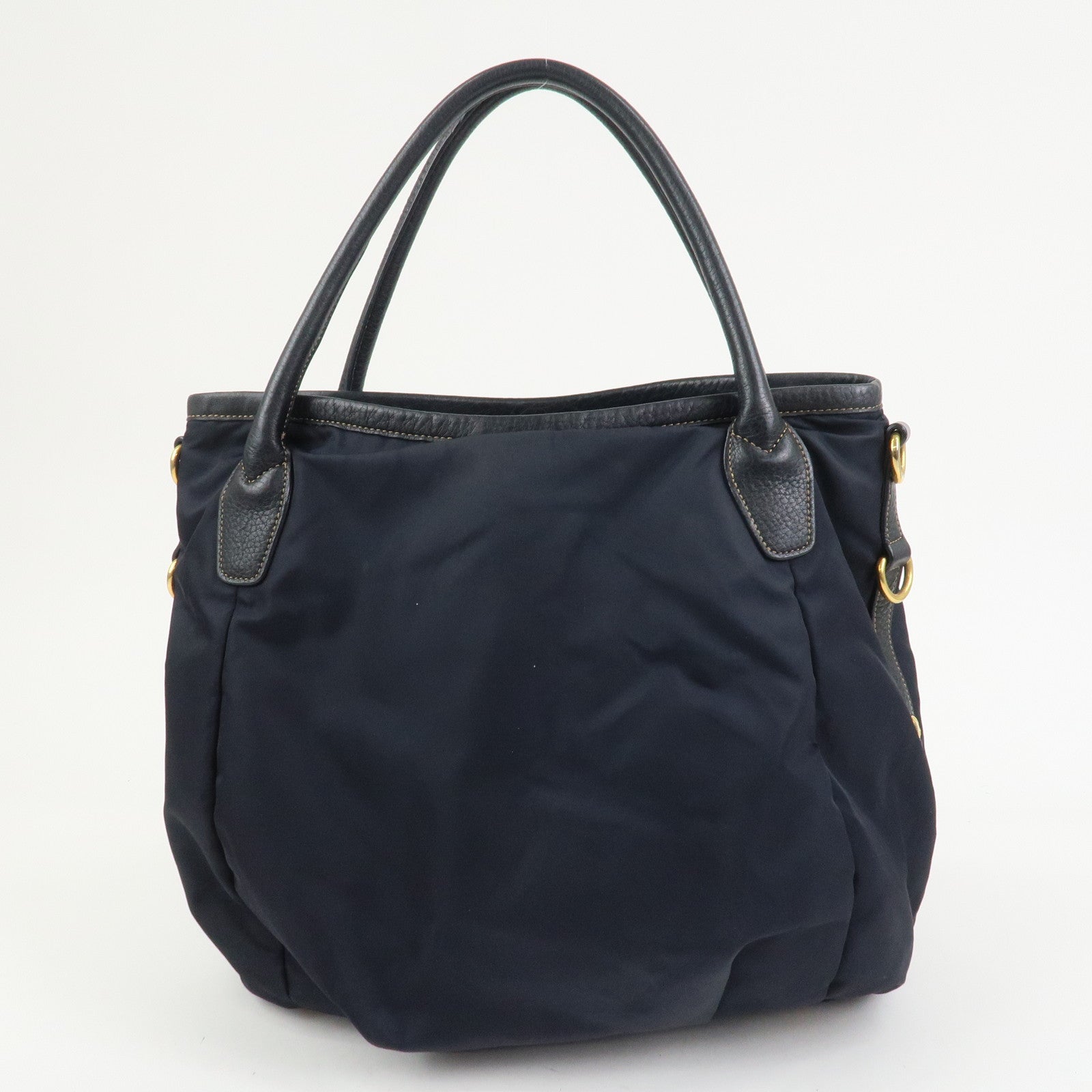 PRADA Logo Nylon Leather 2Way Bag Shoulder Bag Hand Bag Navy BR4420