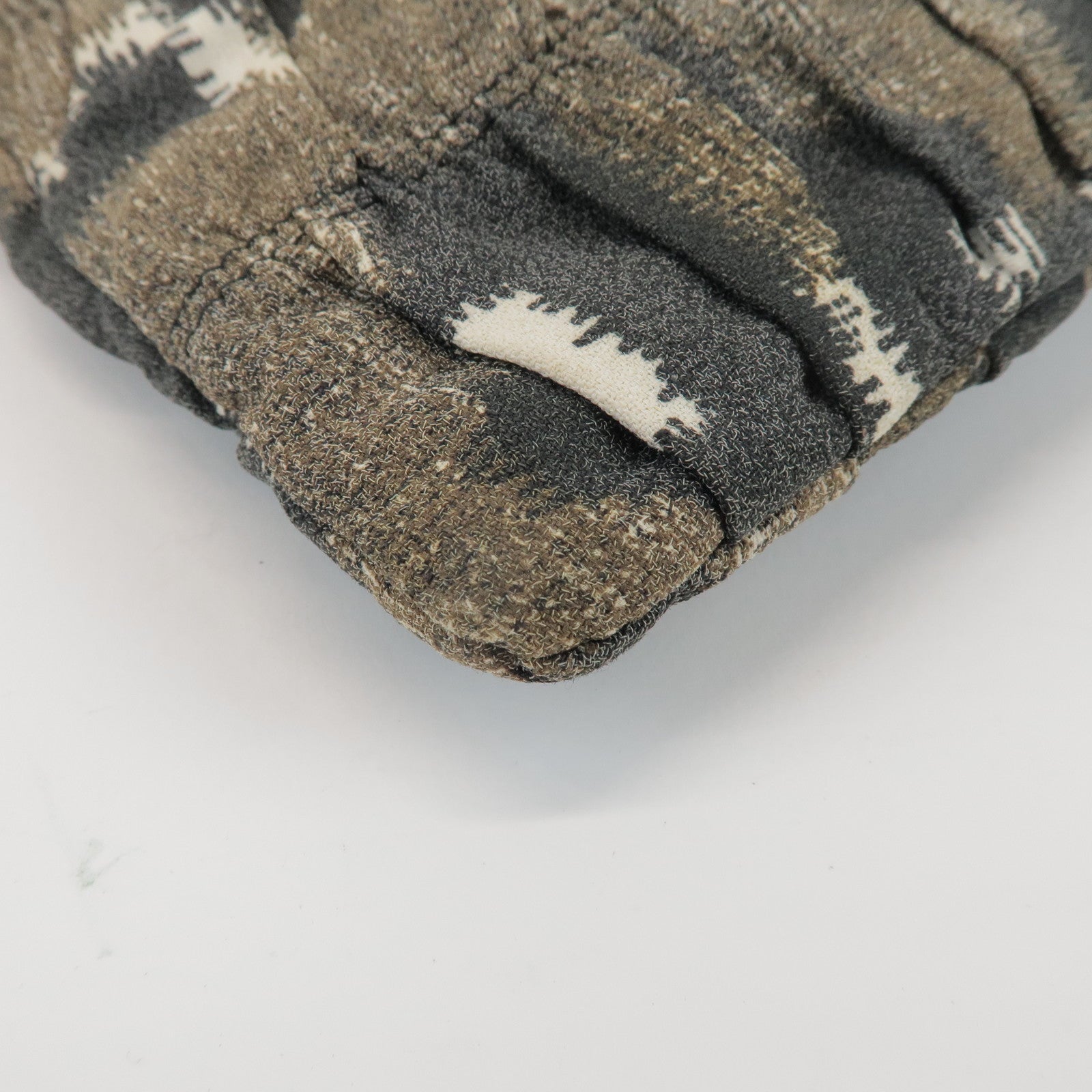 PRADA Logo Canvas Camouflage Gathered Design Clutch Bag Khaki Black