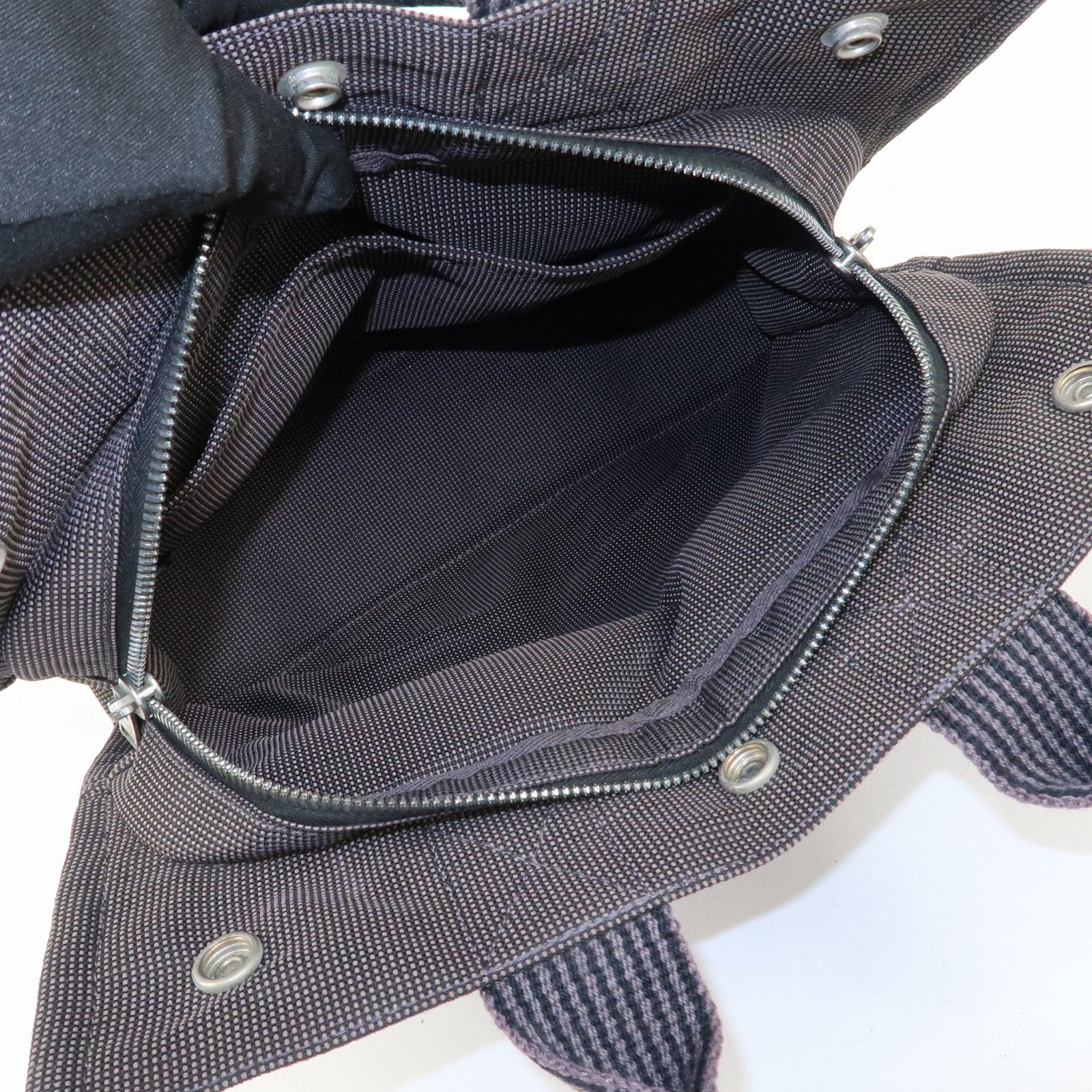 HERMES Herline PM Nylon Canvas Tote Bag Hand Bag Black