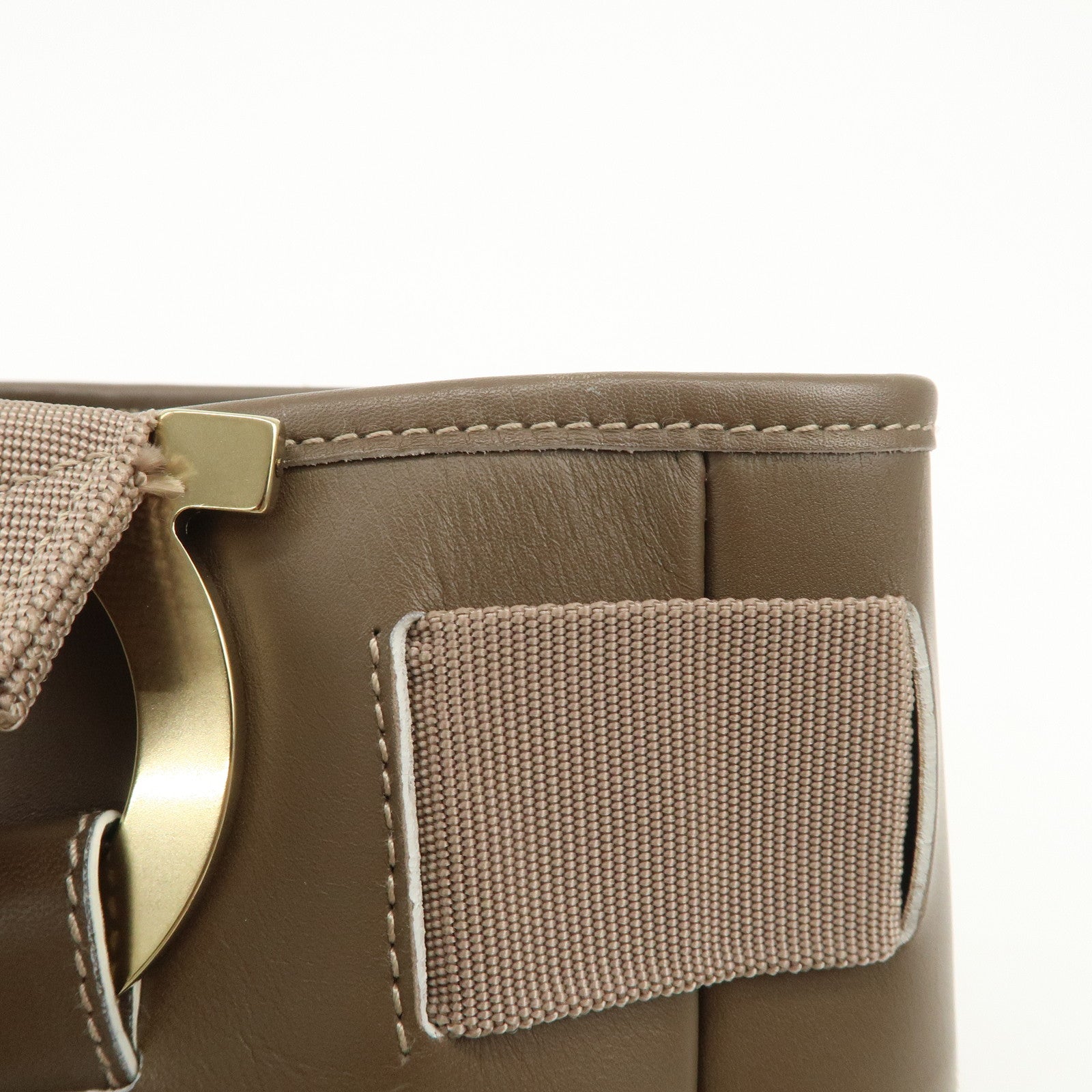 Ferragamo Gancini Canvas Leather Tote Bag Shoulder Bag Beige Brown