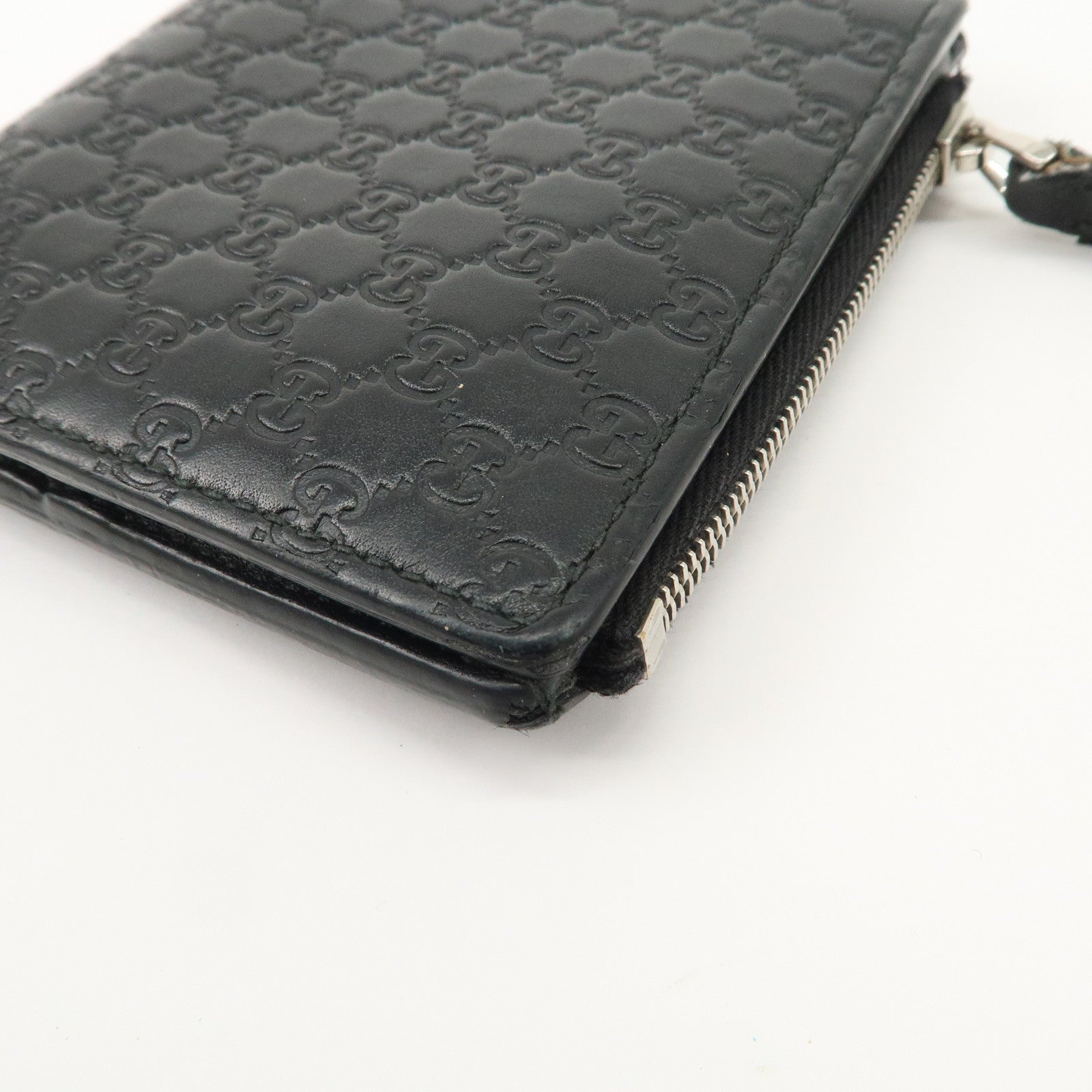 GUCCI Micro Guccissima Leather Compact Bi-fold Wallet Black 544475 Used
