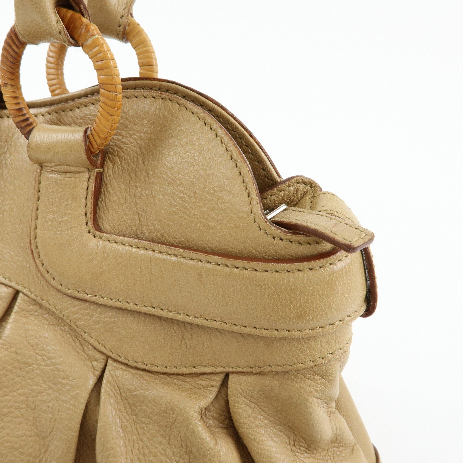 Ferragamo Gancini Leather Rattan Shoulder Bag Light Brown
