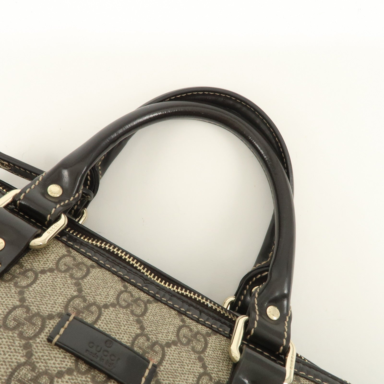 GUCCI GG Spream Patent Leather Mini Boston Bag Beige 193604