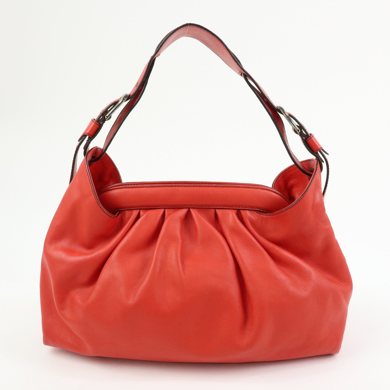 FENDI Logo Leather Shoulder Bag Hand Bag Doctor's Bag Red 8BR579
