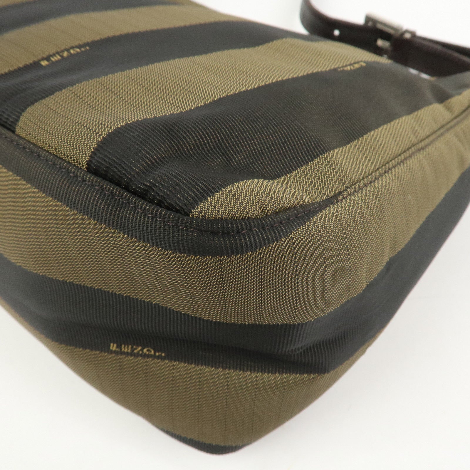FENDI Pequin Logo Canvas Leather Shoulder Bag Hand Bag Brown 26652