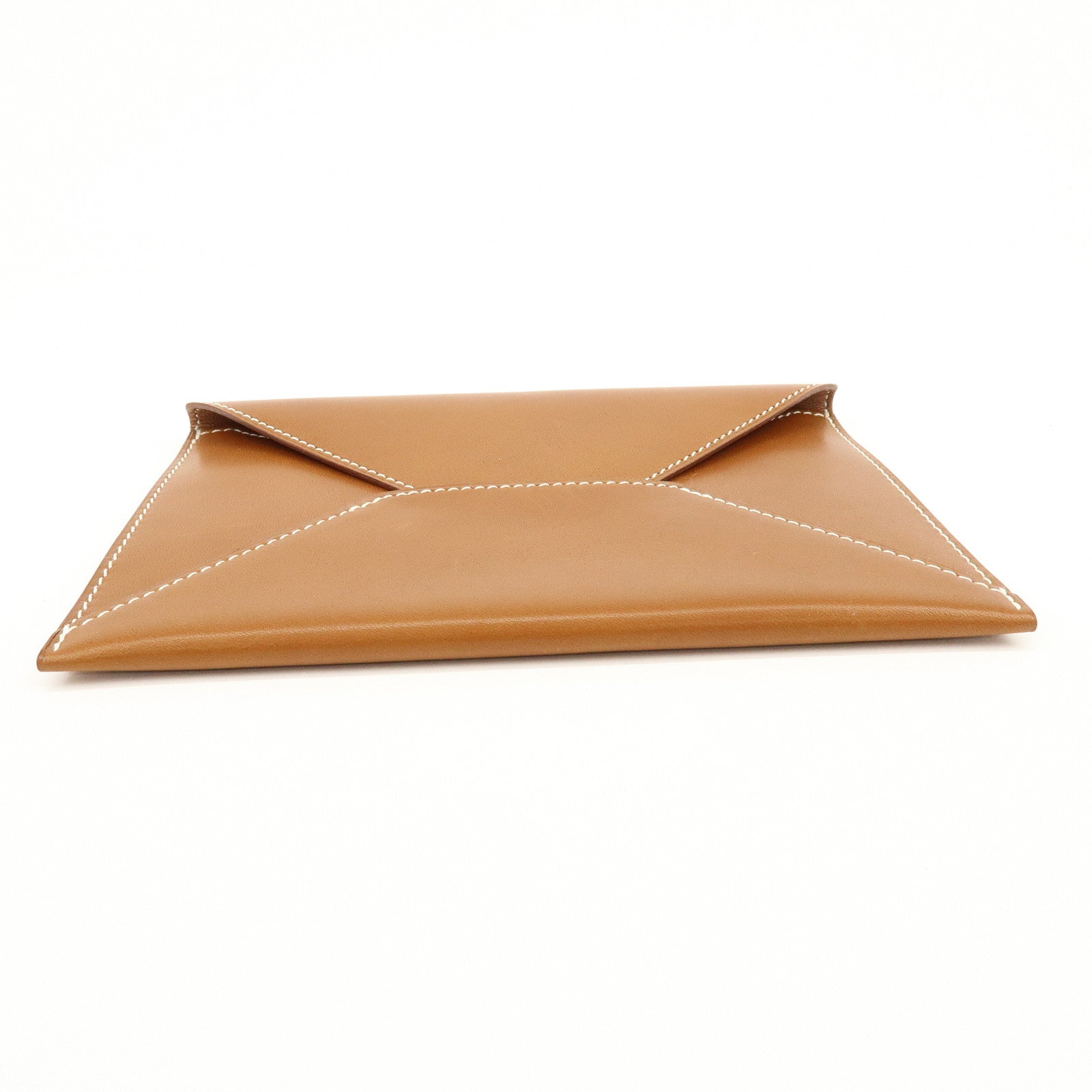 Hermes Enveloppe Box Calf Leather Card Case A Stamped Tan Brown