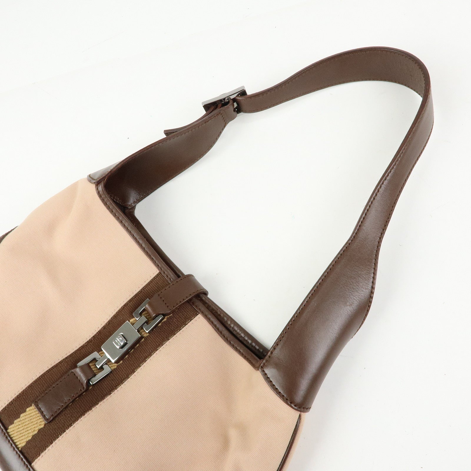 GUCCI Jackie Canvas Leather Shoulder Bag Pink Brown 001・3785