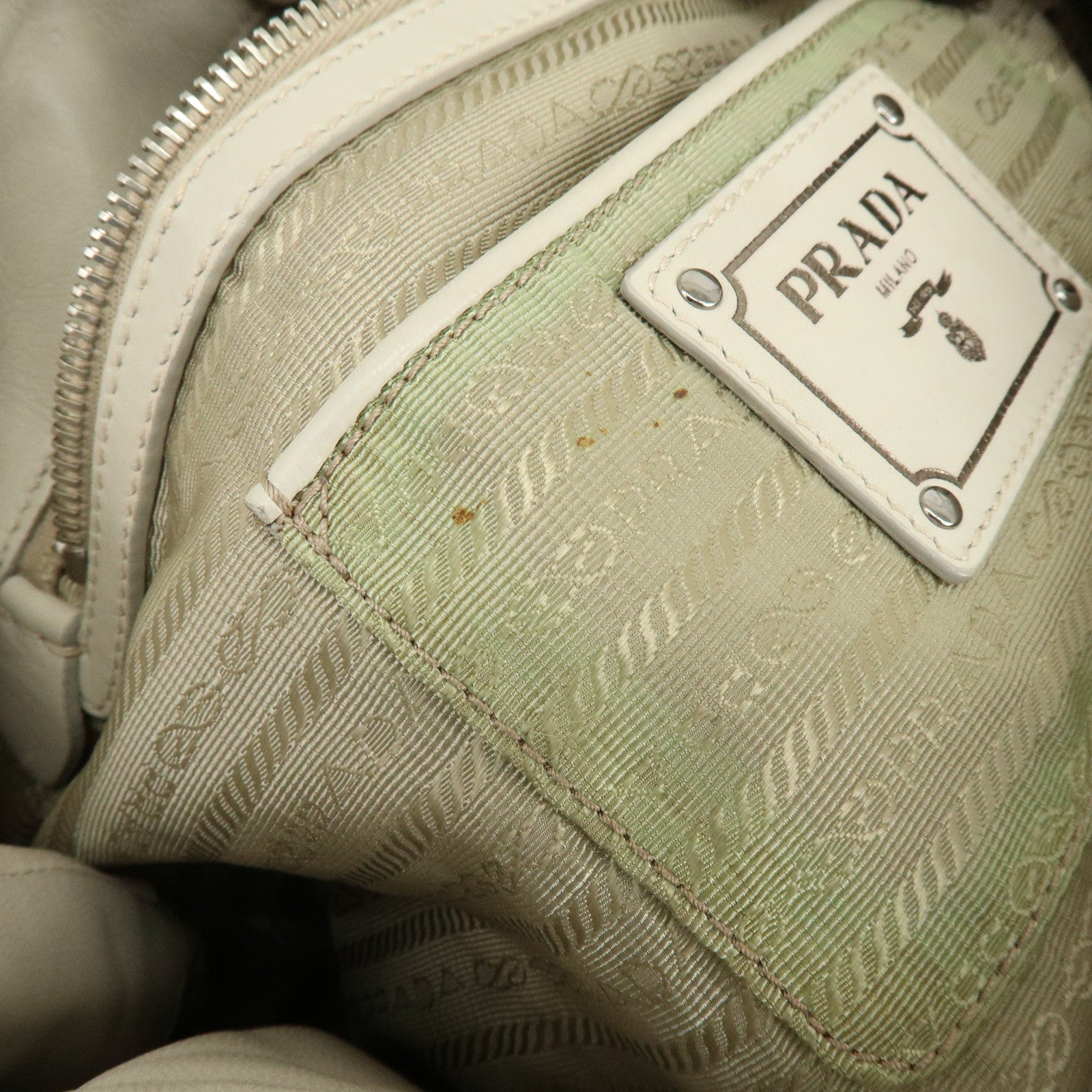 PRADA Gathered Leather Shoulder Bag Hand Bag Light Beige