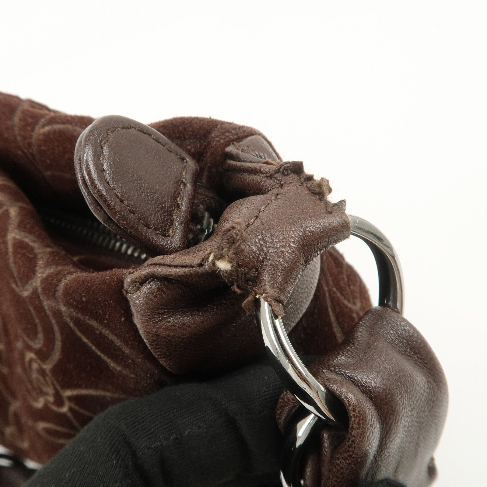 CHANEL Cameria Suede Shoulder Bag Brown Silver Hardware Used