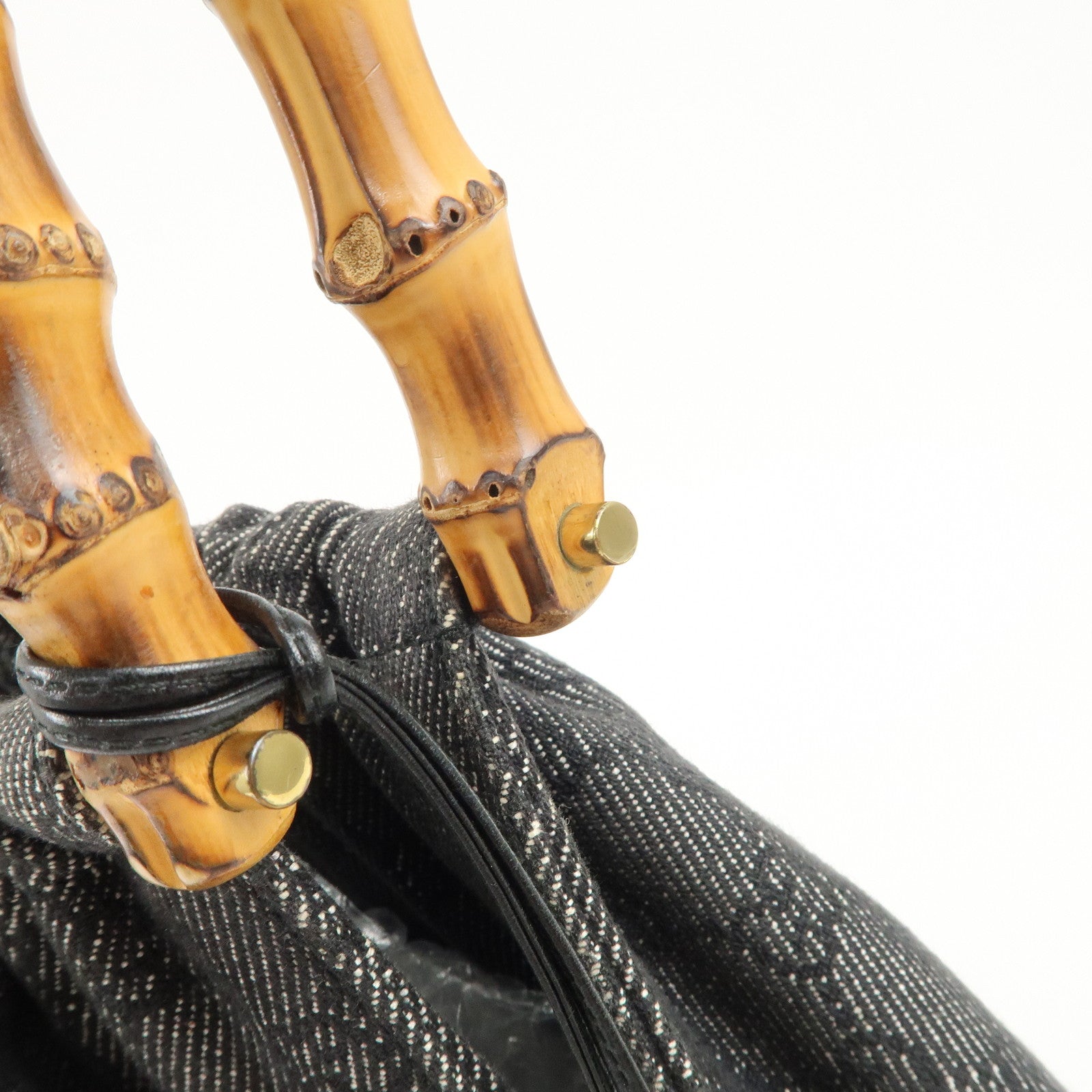 GUCCI Bamboo GG Monogram Denim Shoulder Bag Hand Bag Black 92709