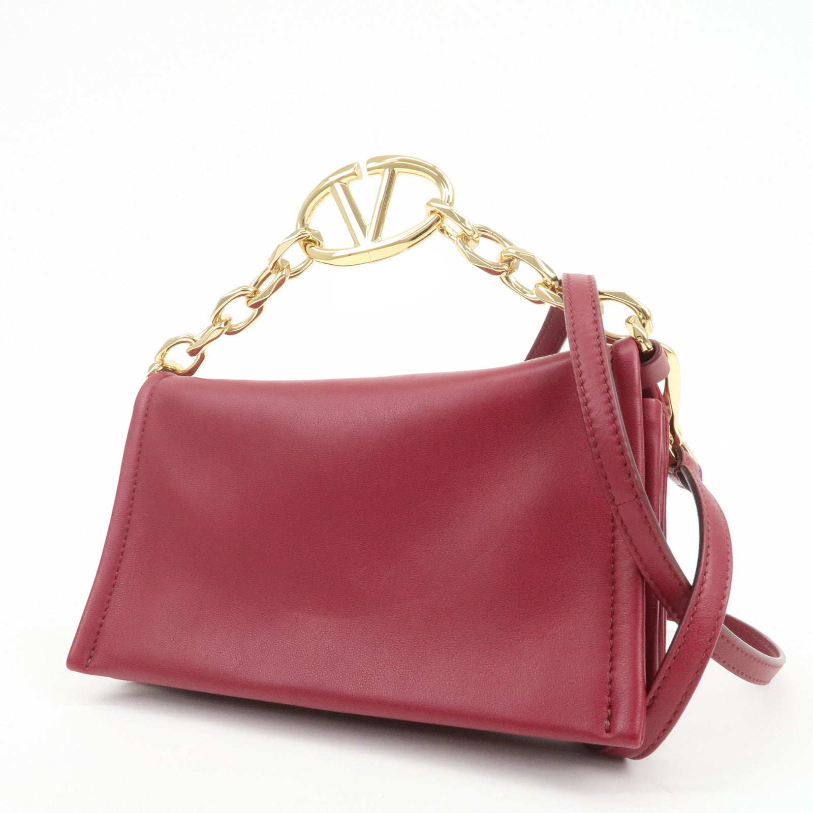 VALENTINO Leather 2Way Bag Shoulder Bag Hand Bag Wine Red