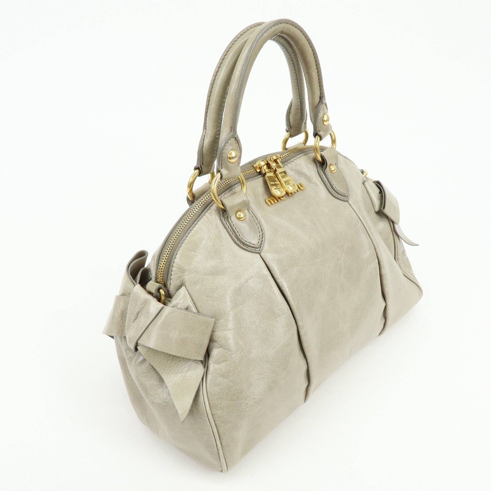 MIU MIU Leather Ribbon 2Way Bag Hand Bag Shoulder Bag Gray