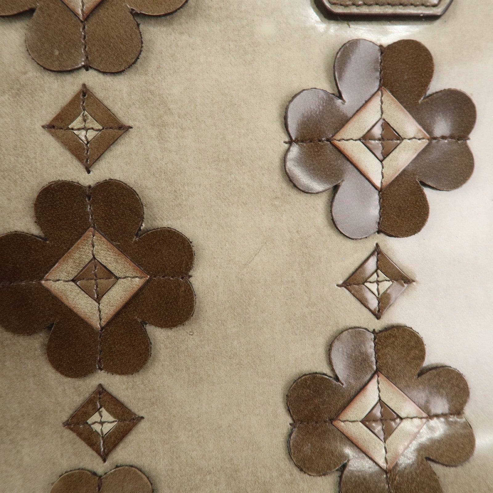 PRADA Patent Leather Flower Galleria 2Way Tote Bag Greige BB2274F