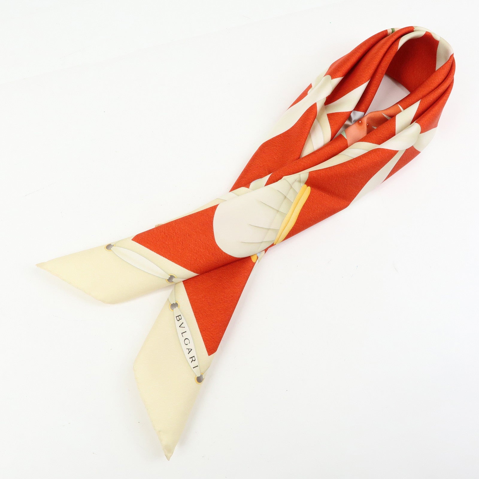 BVLGARI Silk 100% Scarf Topkapi Keffiyeh Red Beige