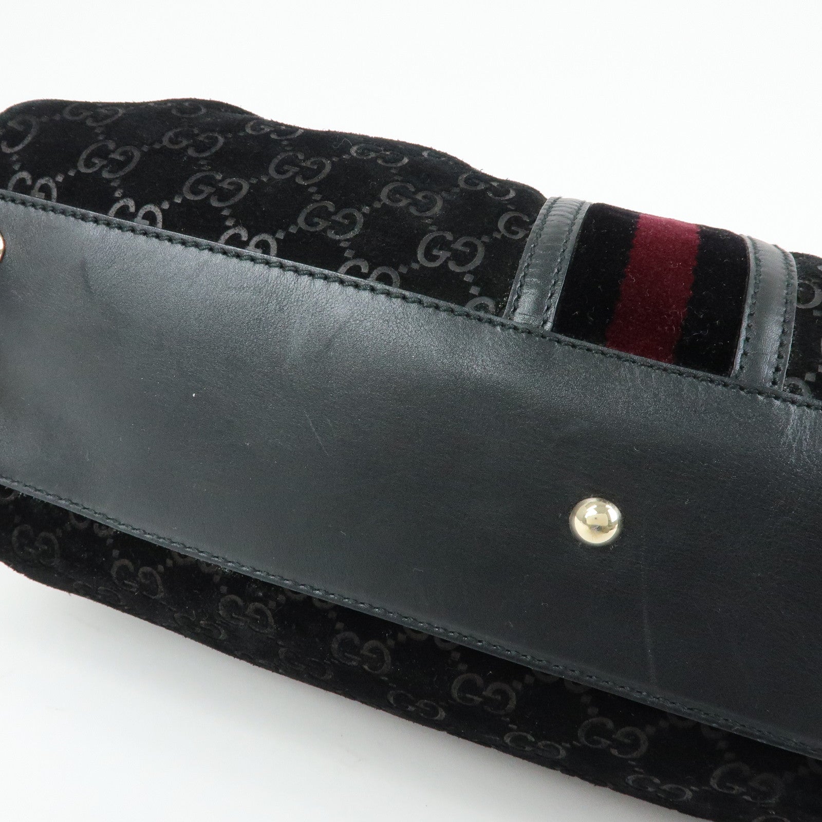 GUCCI GG Suede Leather Boston Bag Hand Bag Black Bordeaux 162739