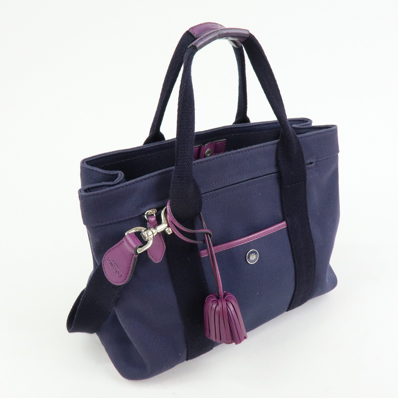 LOEWE Anagram Canvas 2Way Hand Bag Tote Bag Purple