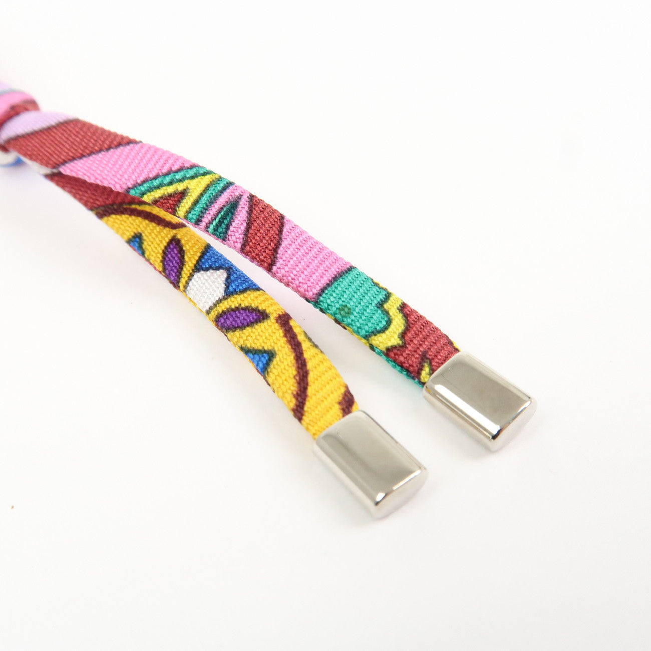 HERMES Tourbillon Stainless Steel Silk Necklace Choker Silver Pink