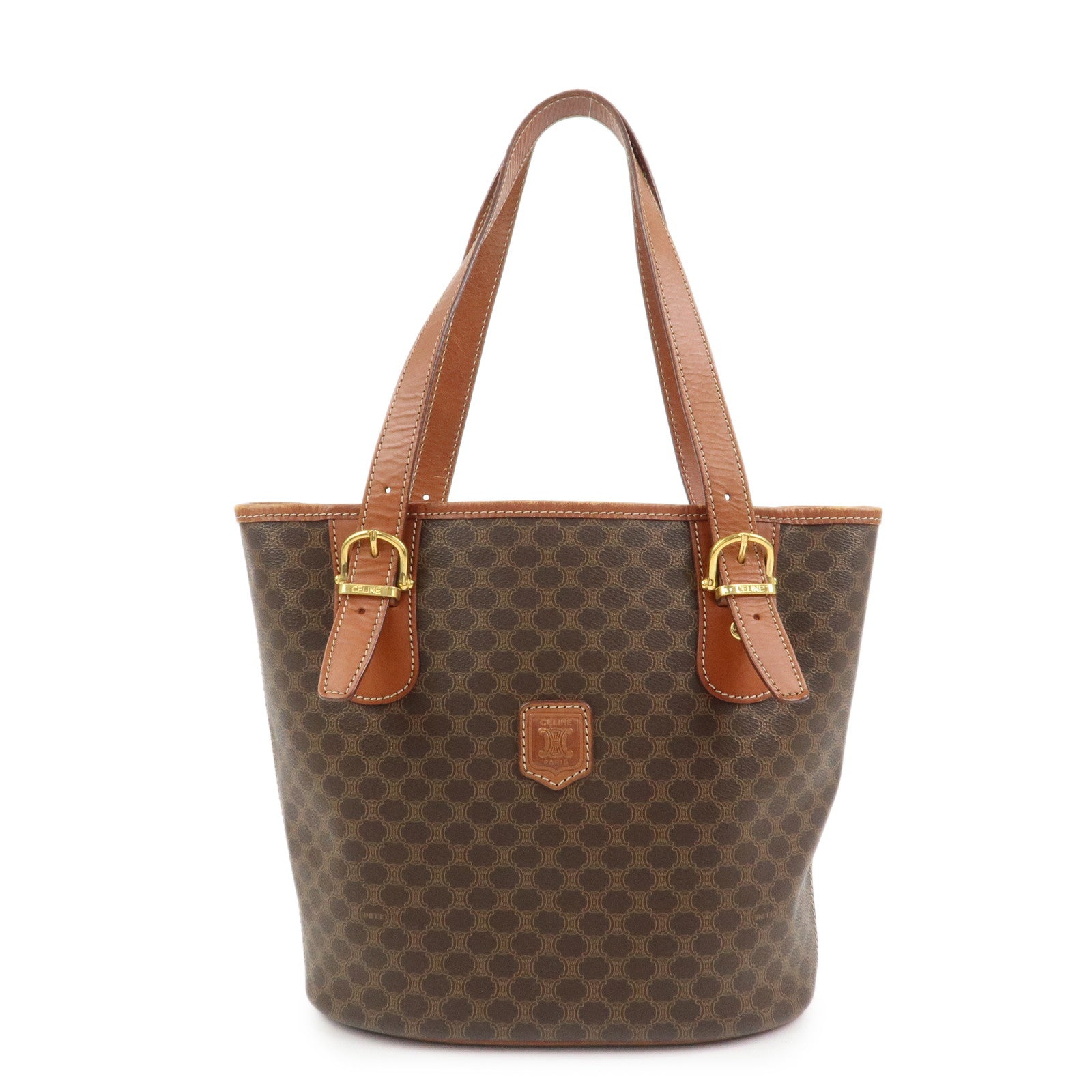 CELINE Macadam PVC Leather Tote Bag Hand Bag Shoulder Bag Brown