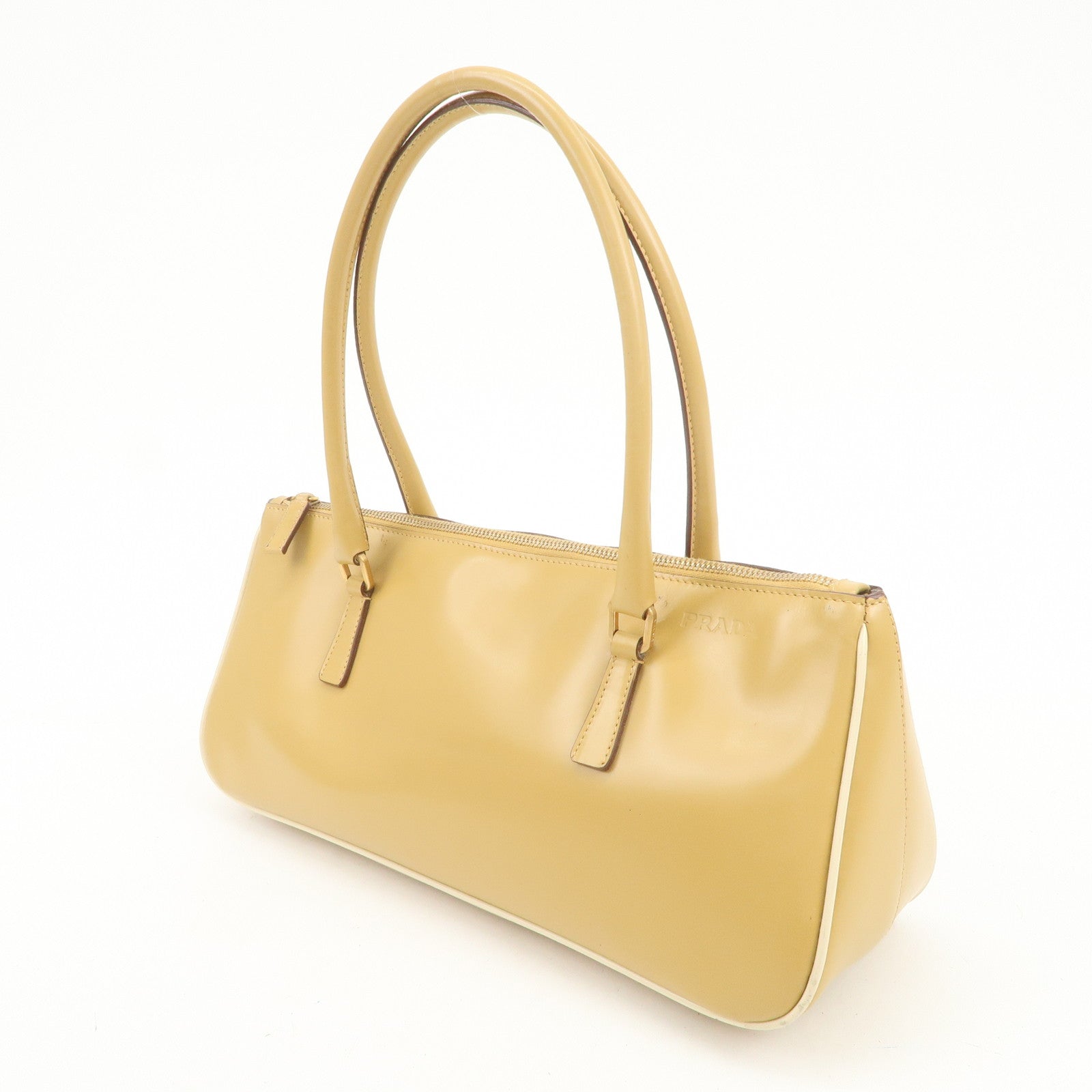 PRADA Leather Shoulder Bag Hand Bag Light Brown