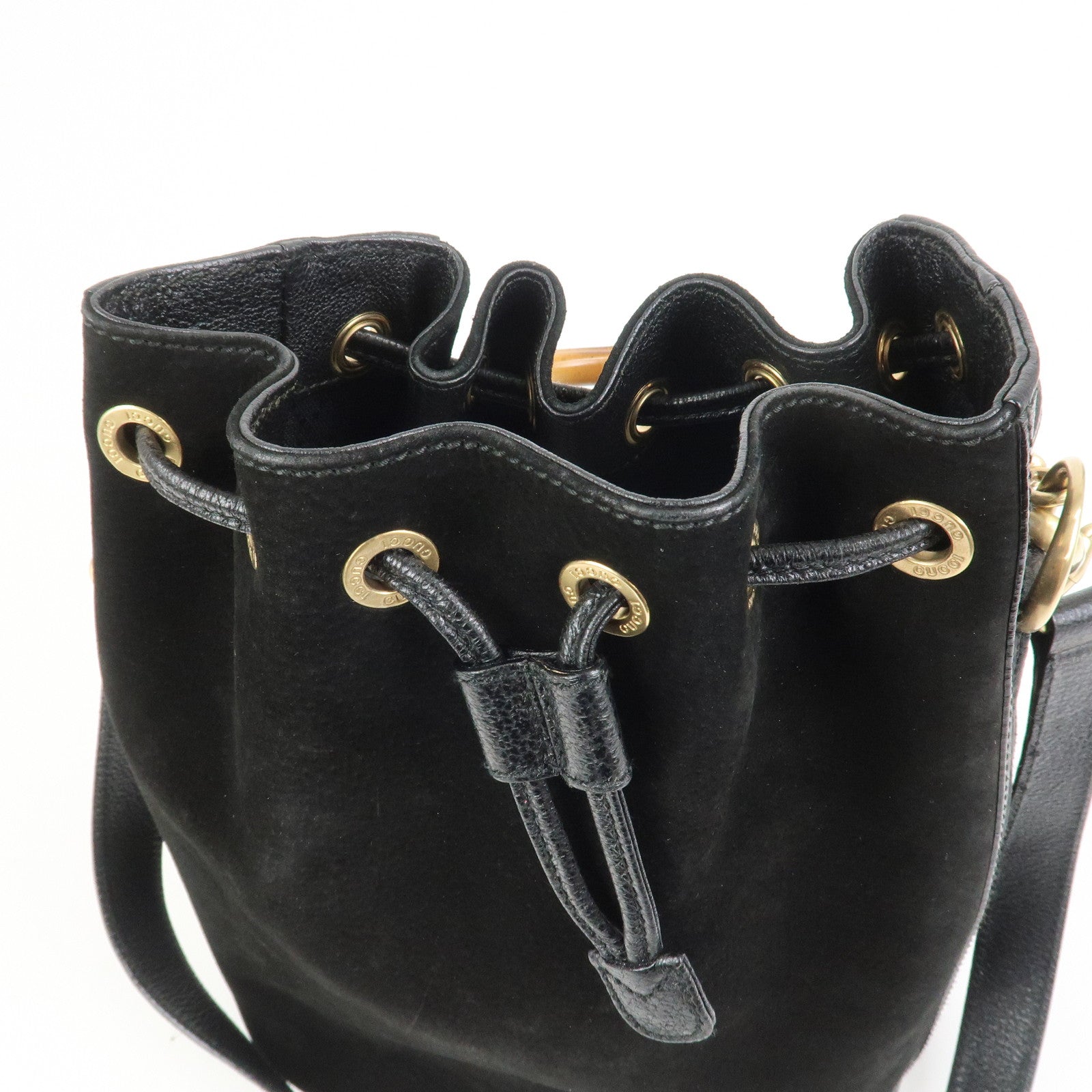 GUCCI Bamboo Logo Suede Leather 2WAY Bag Hand Bag Black 001・2855