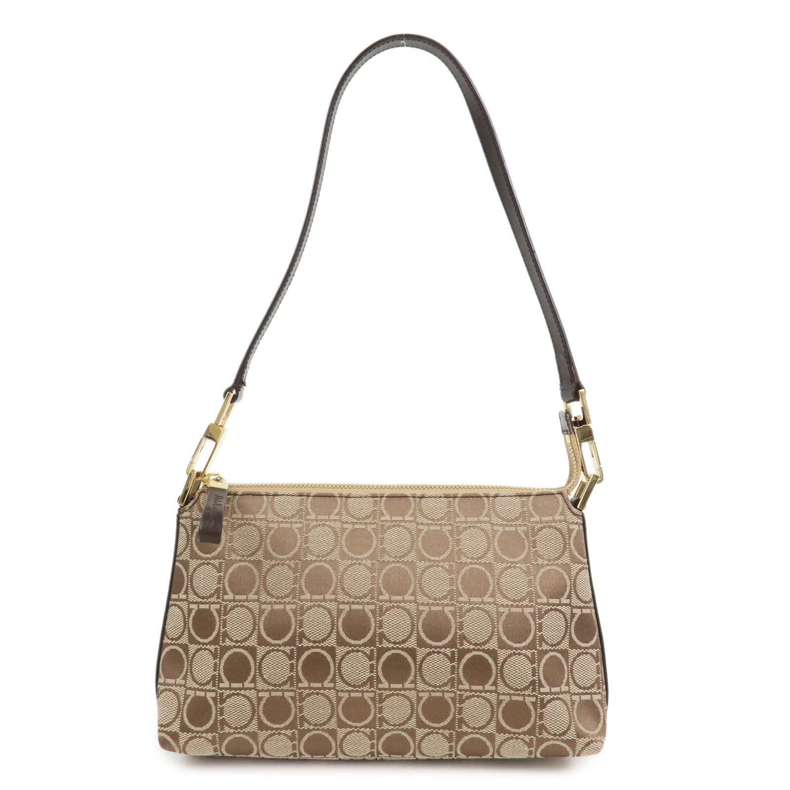 Ferragamo Gancini Canvas Leather Shoulder Bag Hand Bag Brown