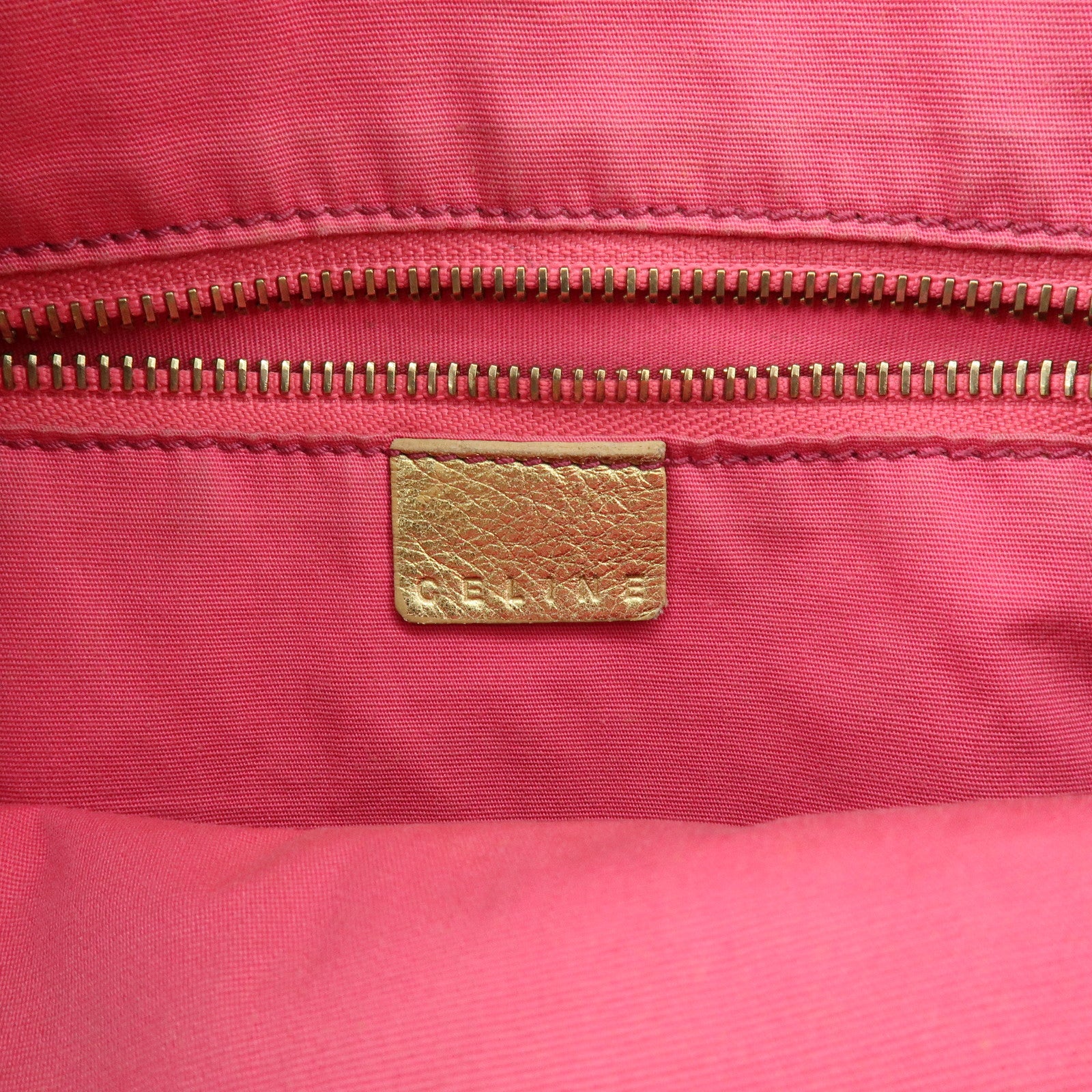 CELINE Macadam Logo Canvas Leather Tote Bag Shoulder Bag Pink Gold