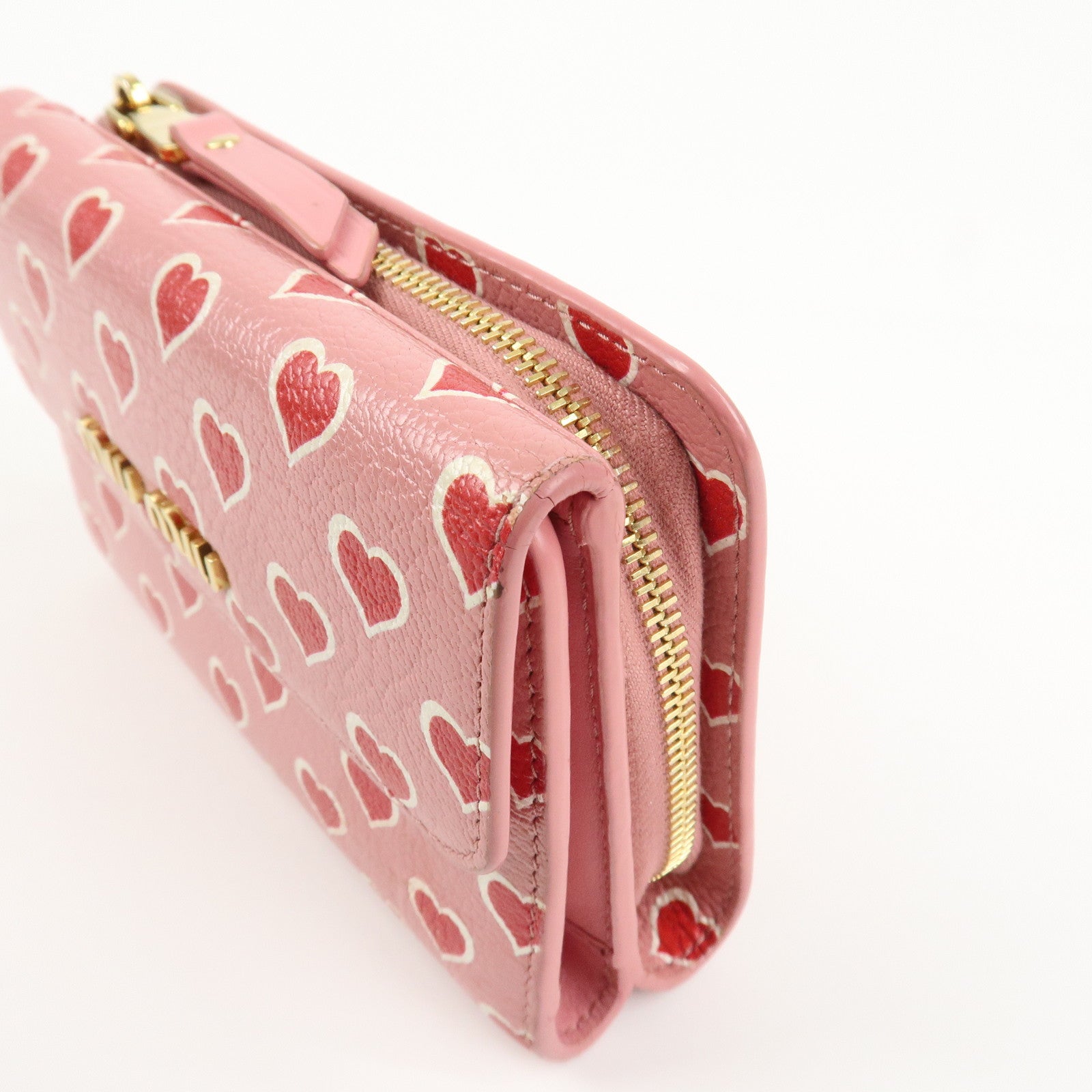 MIU MIU Leather Heart Bi-fold Wallet Pink Red 5ML014 Used