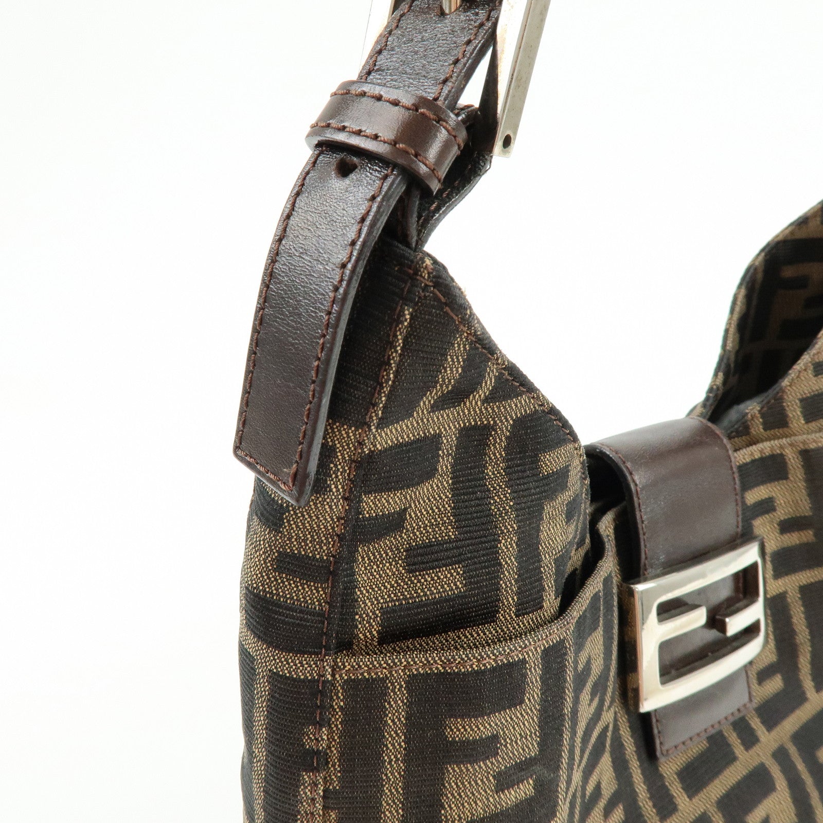 FENDI Zucca Canvas Shoulder Bag Hand Bag Brown Black 265690