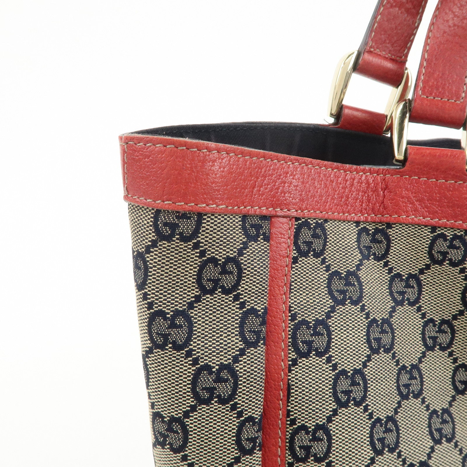 GUCCI Abbey GG Canvas Leather Hand Bag Red Navy 130739