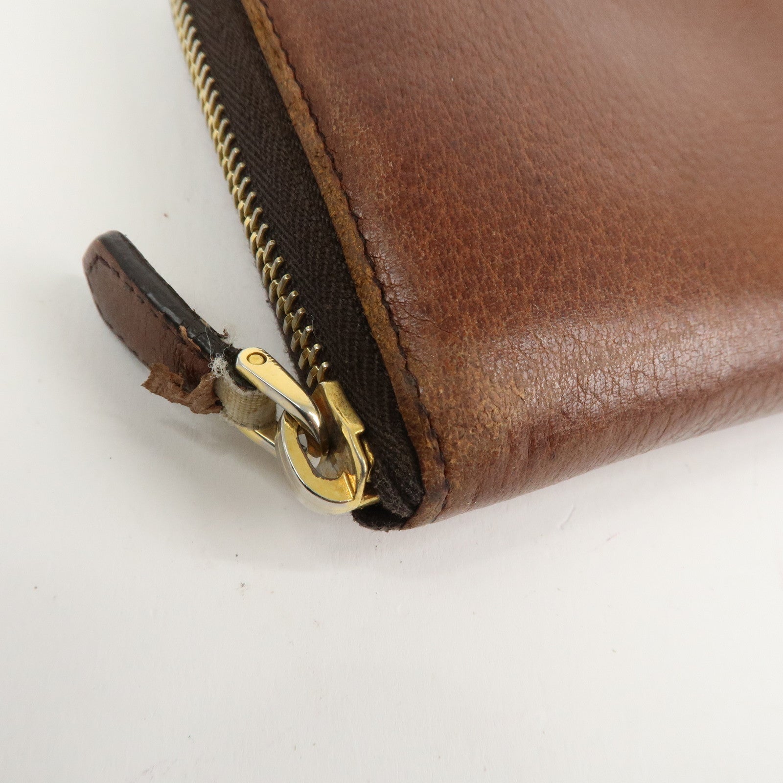 PRADA Saffiano Leather Round Zippy Long Wallet Brown 1M0506 Used